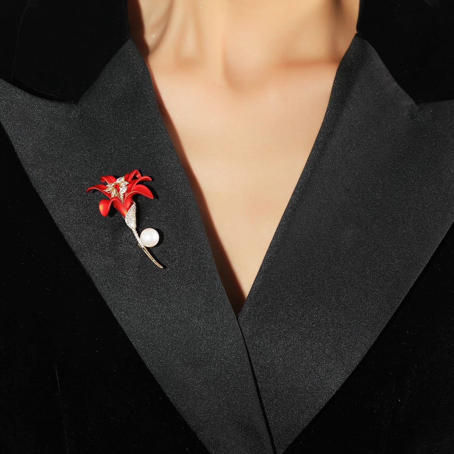 AILONMEI Floral Series Brooch Pins For Women Fashion Costume Pearl Flower Designer Broach & Pins Jewelry Christmas Gift (Lily)
