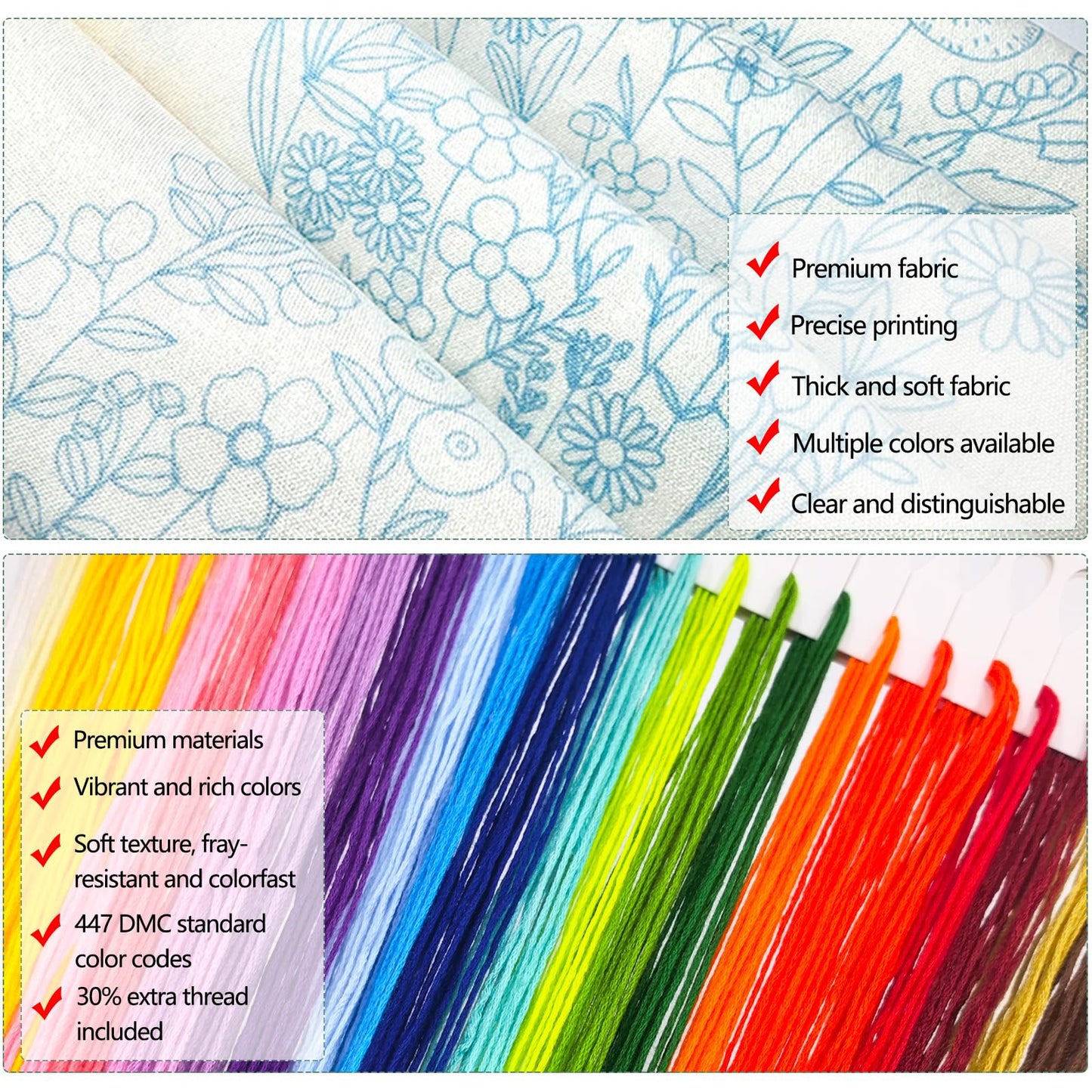 spicssa Embroidery Kit for Beginners Adults, Cross Stitch Kits with Pre-Stamped Patterns, 7.8-Inch Hoop, Threads & Needles, Step by Step Instructions, DIY Needlepoint Craft Women