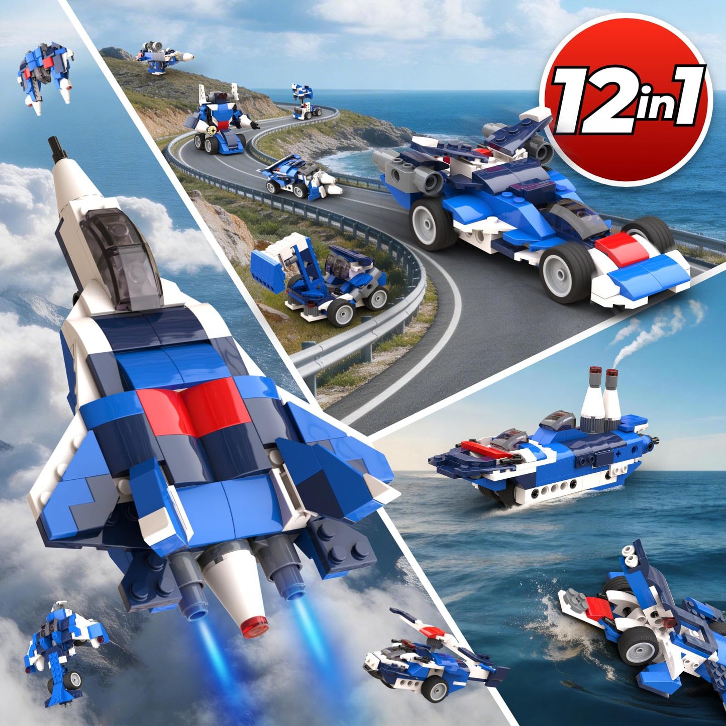 Apitor 12-in-1 STEM Building Blocks Kit for Kids Ages 4-8 | 139 Pcs Creative Construction Toy with Digital App & Paper Manual | Fighter Jet Model Build Robot DIY Activity Toy for Ages 6+ Years