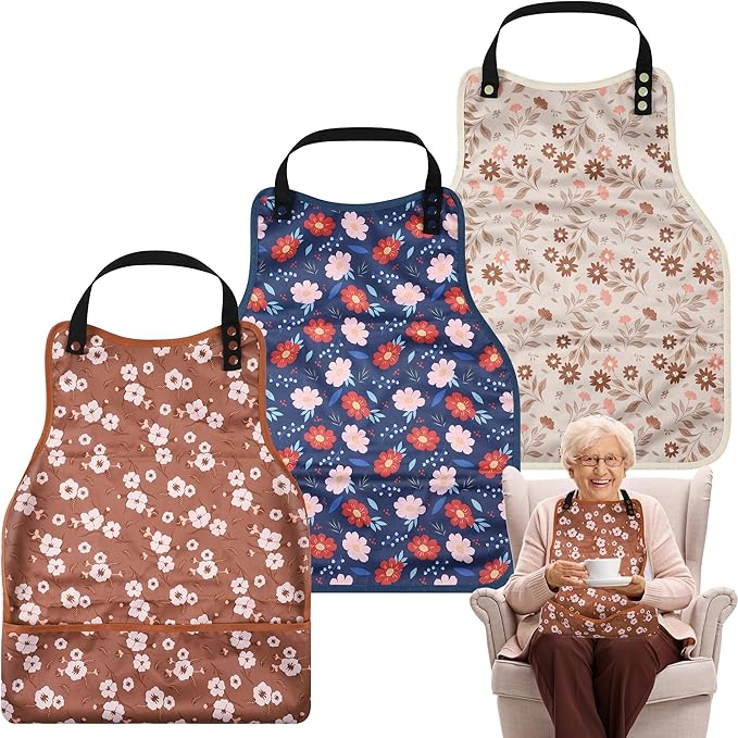 Adult Bibs-3 Pcs Washable Clothing Protector with Upgraded Crumb Catcher