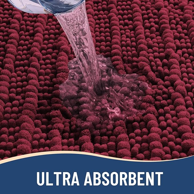 Arotive Luxury Chenille Bathroom Rug Mat, Extra Soft Thick Absorbent Shaggy Bath Rugs, Non-Slip Machine Wash Dry, Plush Bath Mats for Bathroom, Shower and Tub, 47x32, Burgundy