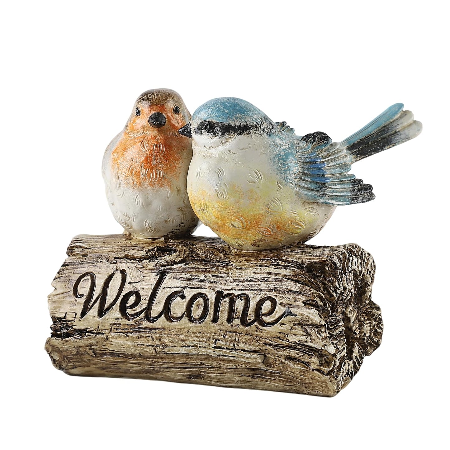 Mantaoilfe Welcome Bird Figurine Resin Garden Statue with Welcome Sign, Rustic Double Bird Decor on Driftwood Style Base for Front Porch Entryway Patio Lawn Garden or Indoor Tabletop