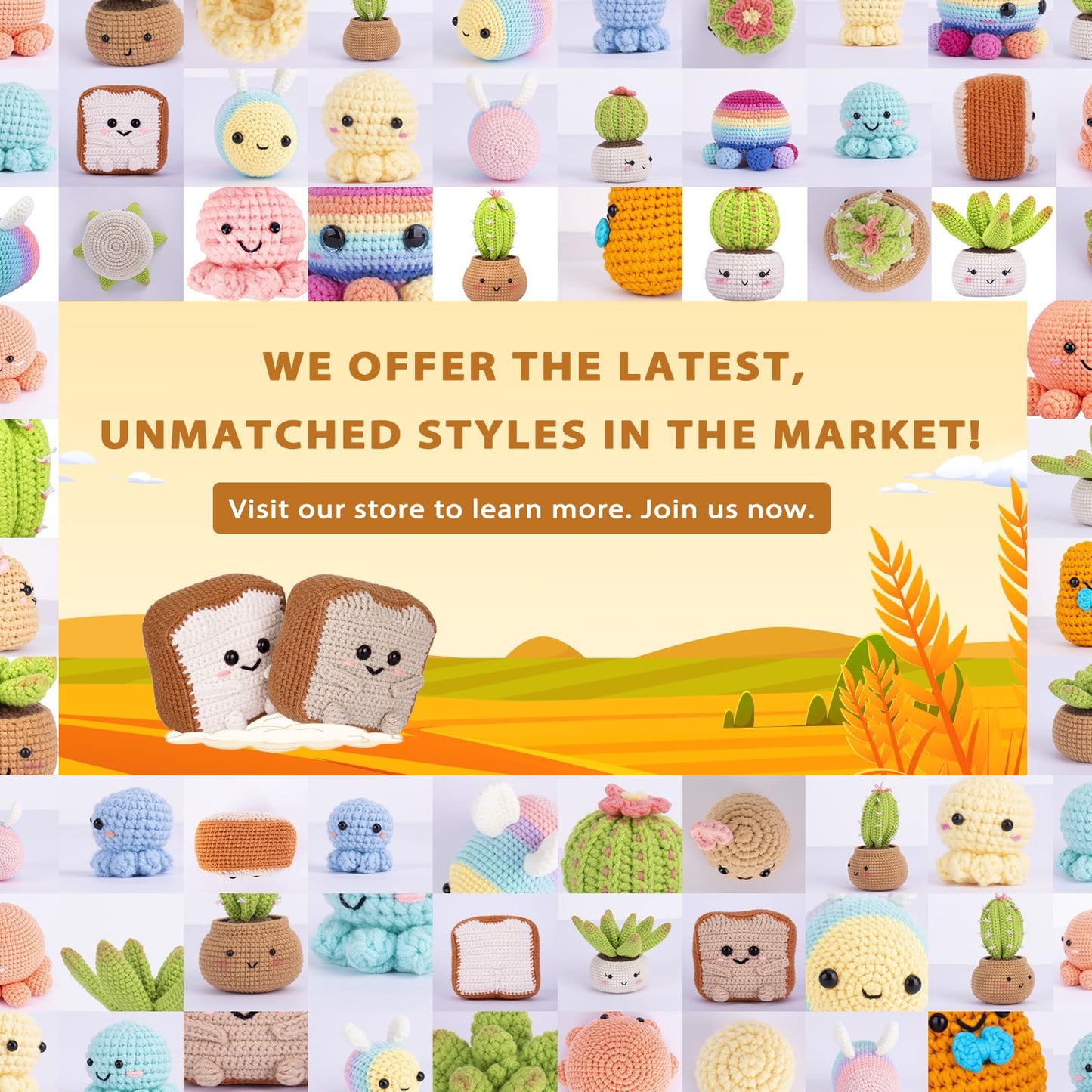 Crochetta Crochet Kit for Beginners, Amigurumi Crocheting Animals Kits w Step-by-Step Video Tutorials, Knitting Starter Pack for Adults, Jumbo 2 Breads Familly (40%+ Yarn Content)