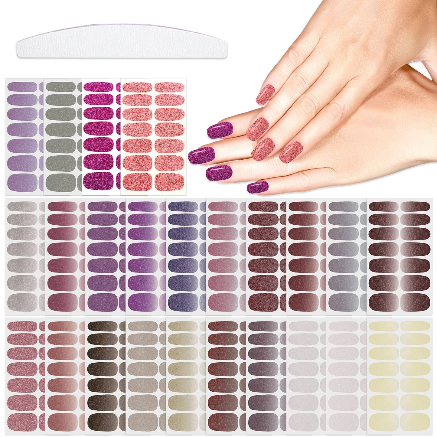 YECIRALA 24 Sheets 336 Pcs Solid Glitter Nail Stickers for Women Nail Art Strips, Nail Polish Stickers Stick On Nails Polish Strips Gel Nail Stickers Decal Designs Stickers Full Wraps
