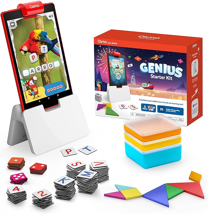 Osmo - Genius Starter Kit for Fire Tablet-5 Educational Learning Games-Ages 6-10-Spelling, Math & Creativity-STEM Toy Gifts-Boy & Girl-Ages 6 7 8 9 10(Osmo Fire Tablet Base Included-Amazon Exclusive)