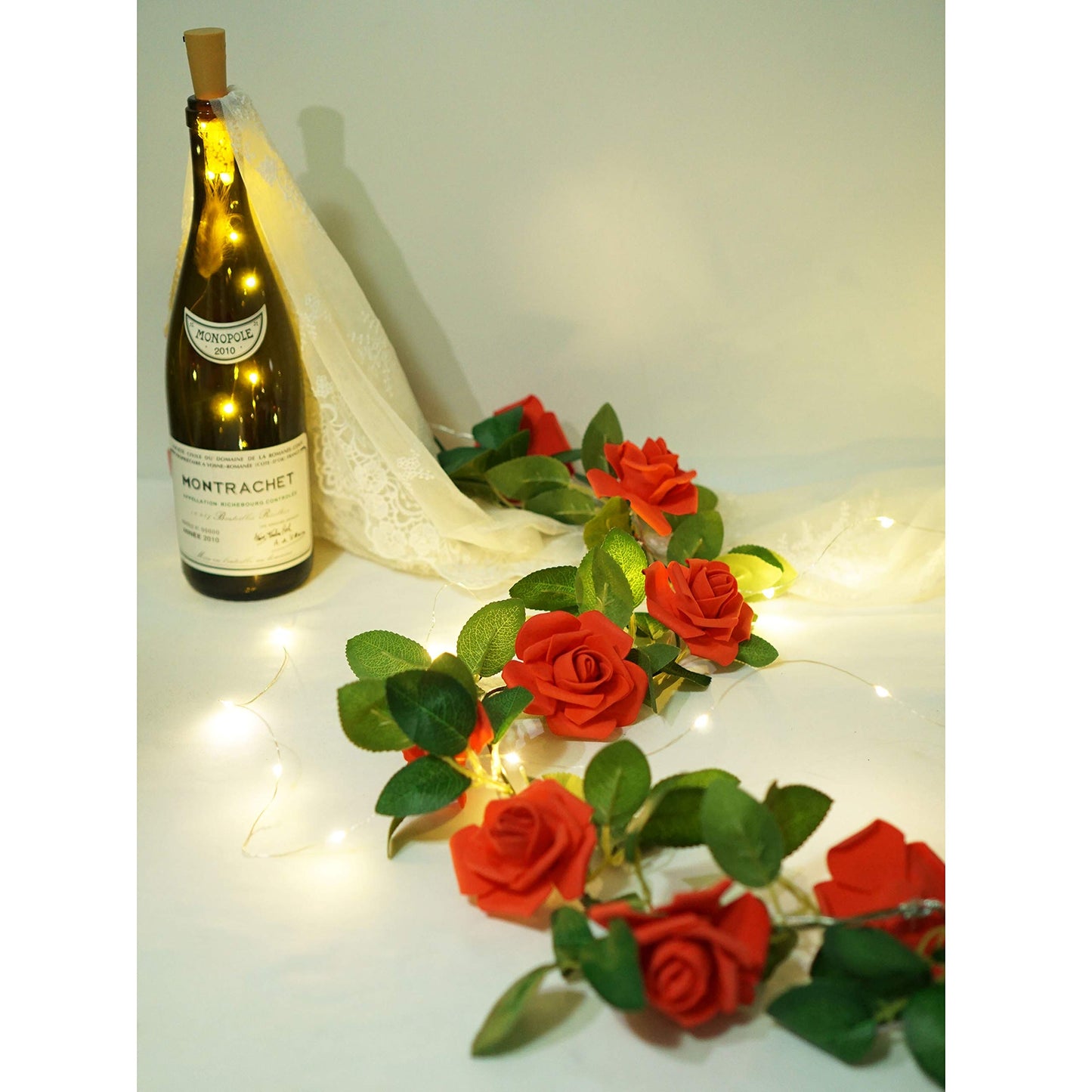 NiniTe LIGHTS Rose Vine Lights with Remote, Battery or USB Operated Artificial Flower Garland, Hanging Fairy Lights for Bedroom Headboard, Valentine‘s Day, Wedding, Romantic Party Décor (Red, 9.9)