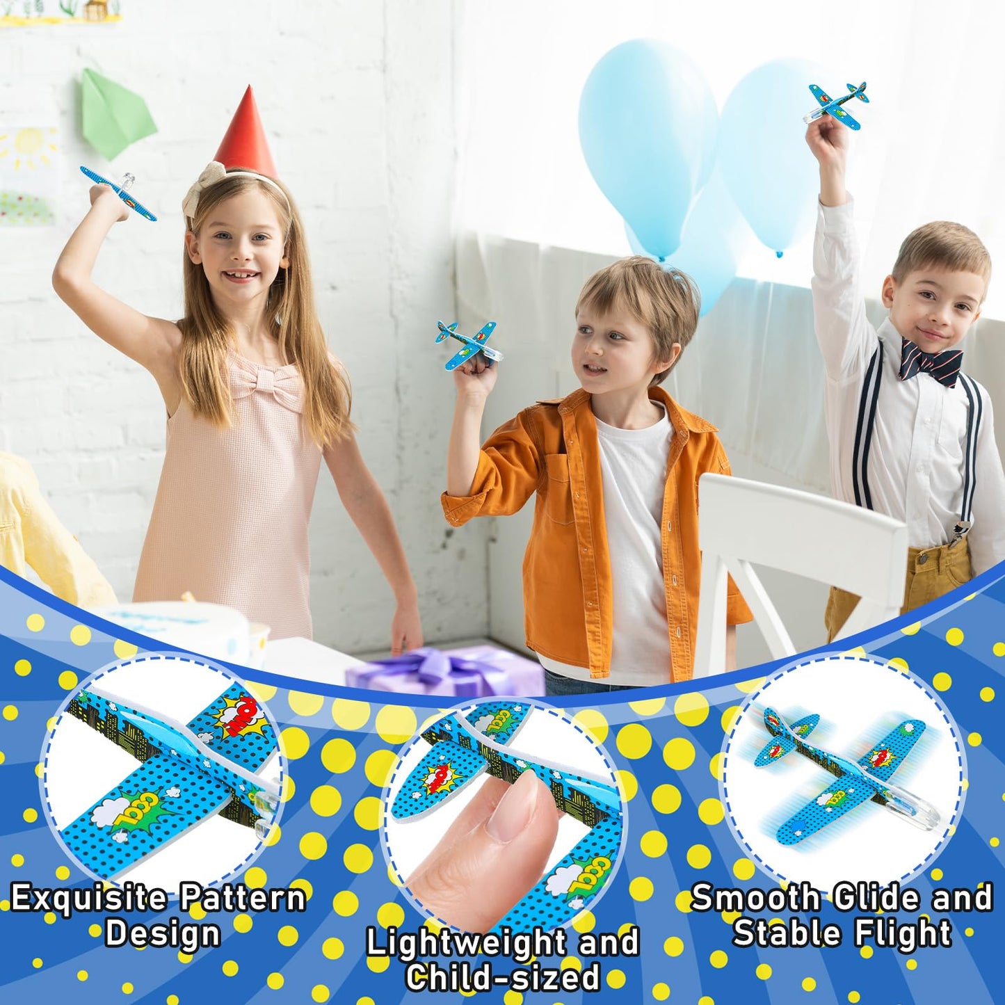 Skylety 50 Pcs Comics Foam Gliders Airplane Toys for Kids, Foam Paper Airplane, Comics Birthday Party Favors Goodie Bag Stuffers Outdoor Flying Toys Bulk Prizes for Kids Classroom
