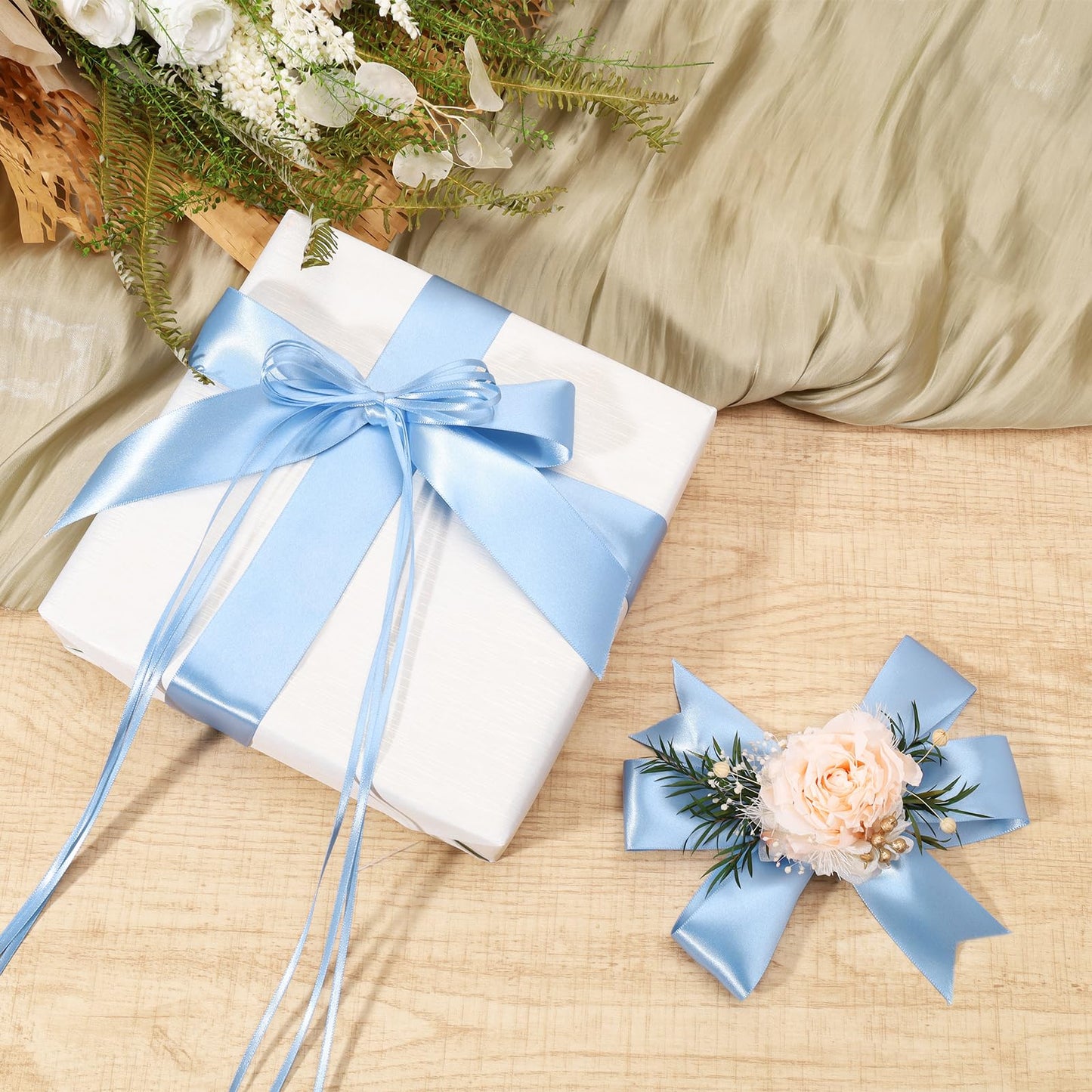 LaRibbons 1 Inch 50 Yard Double Faced Satin Ribbon,Light Blue Satin Craft Fabric Ribbon for Gift Wrapping Floral Bouquets Wedding Party Decoration