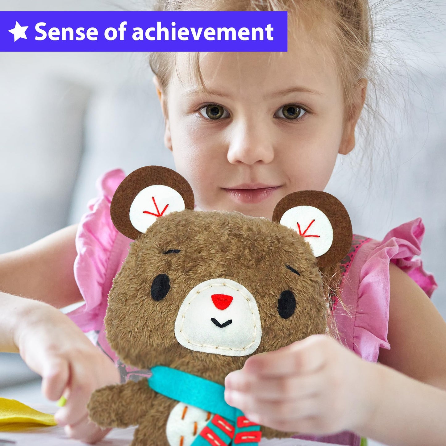 KRAFUN My First Sewing Kit for Kids Ages 6-10 Beginners | Learn to Sew Bear Stuffed Animal | Premium Thick Felt | Craft Gift for Girls & Boys