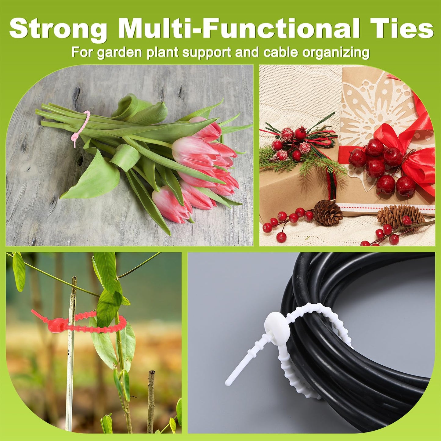 M METERXITY 48-Pack Adjustable Plant Ties, 4.7/5.9/6.7/8.2 Inch Silicone Flexible Multi-Function Garden Twist Tie for Crafts/Gift Wrapping/Gardening Plants, Reusable Support Twine [Orange]
