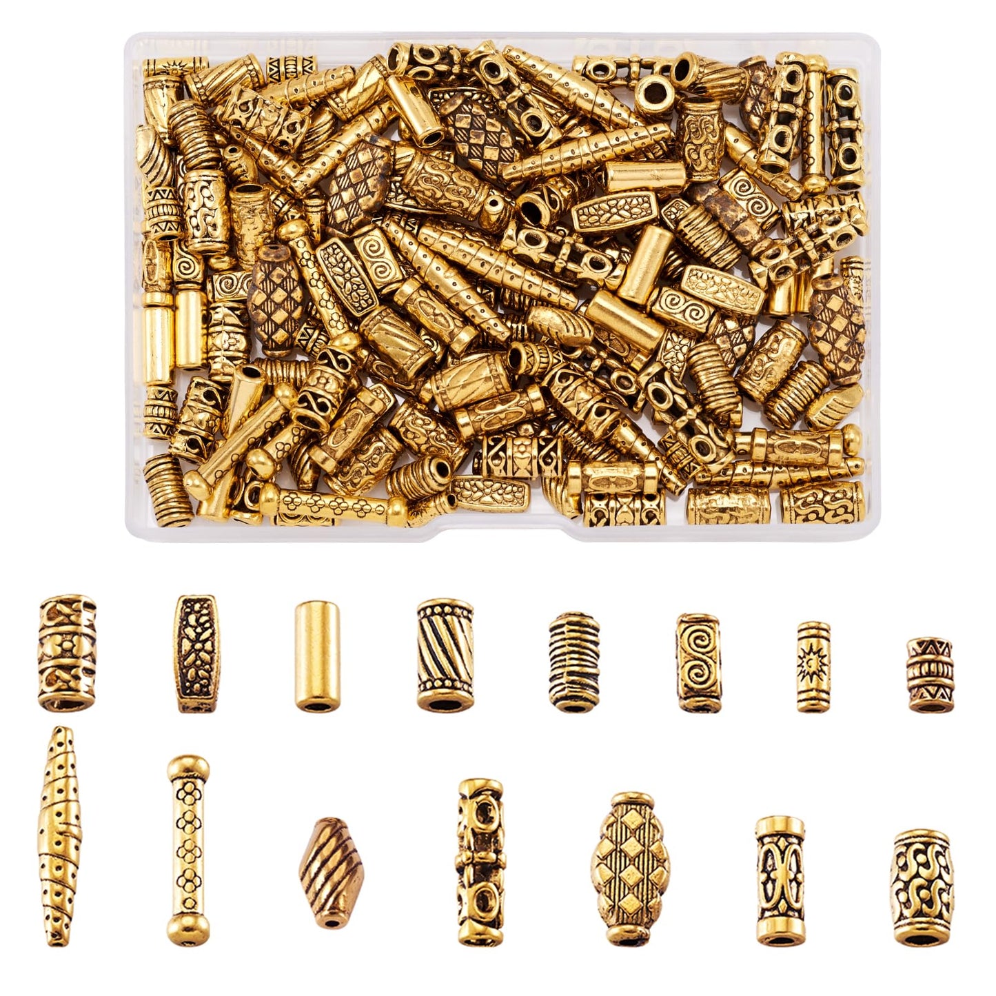 Craftdady 150Pcs Antique Gold Tube Bar Spacer Beads Tibetan Metal Column Barrel Drum Beads for Jewelry Crafts Making Hole:1-3.5mm