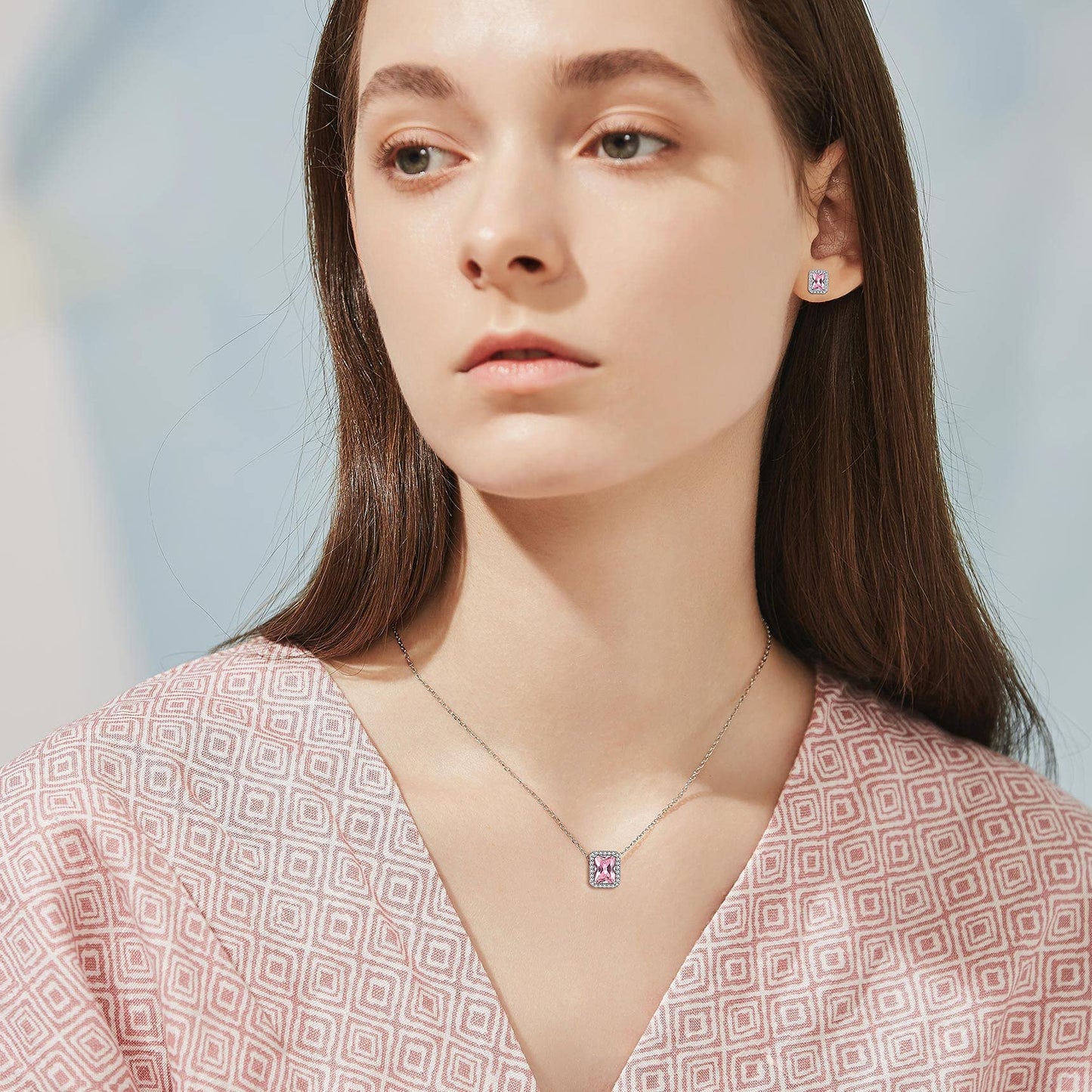 Bestyle Infinity Love Square Stud Earrings with October Pink Tourmaline Birthstone Crystal, Brilliant Love Square Diamond Studs Statement Jewelry for Women