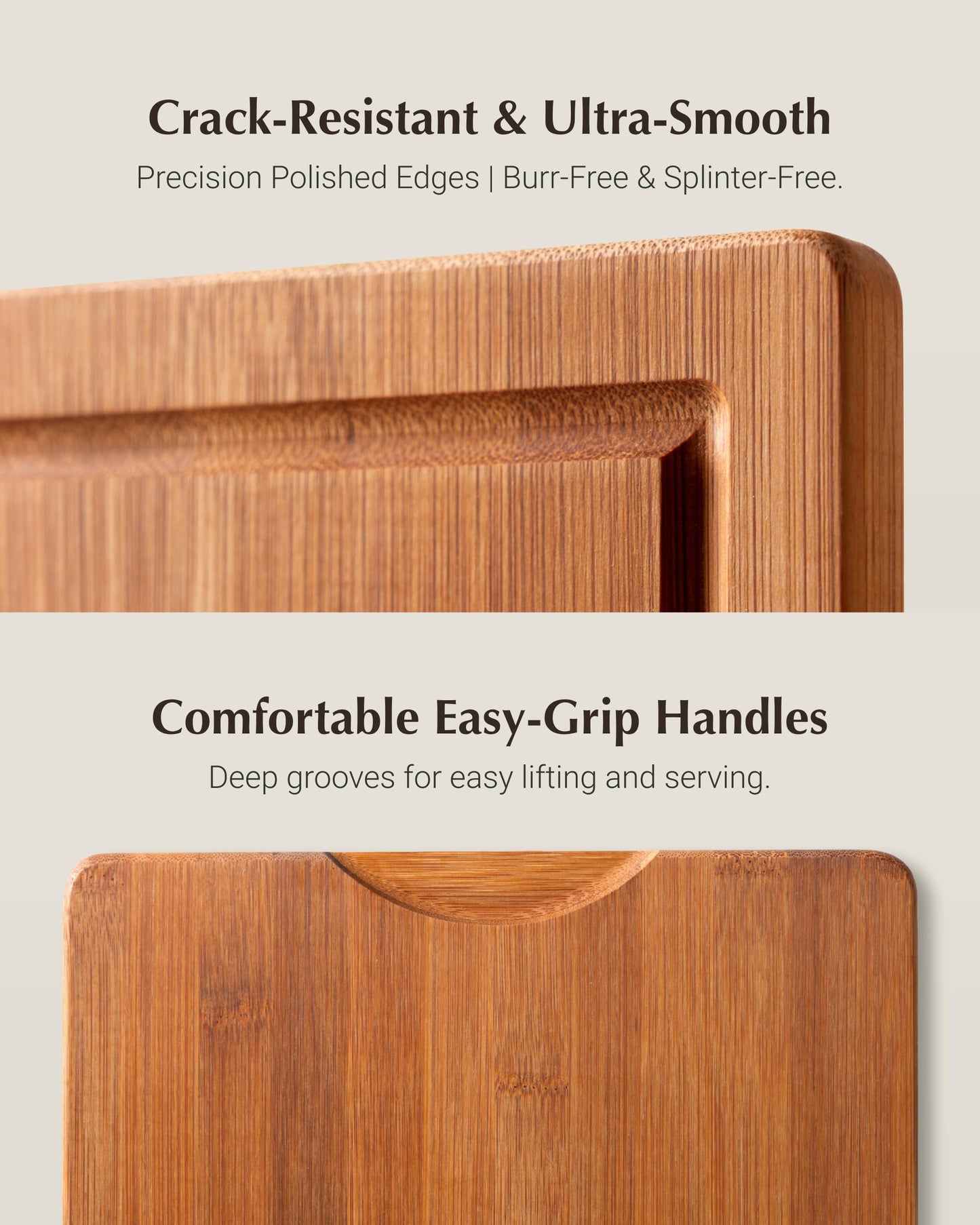 JINGNING Deep-Carbonized Bamboo Cutting Board Set for Kitchen with Wood Storage Stand, Deep Juice Grooves, Easy-Grip Handles & Non-Slip Pads, Premium Kitchen Gift