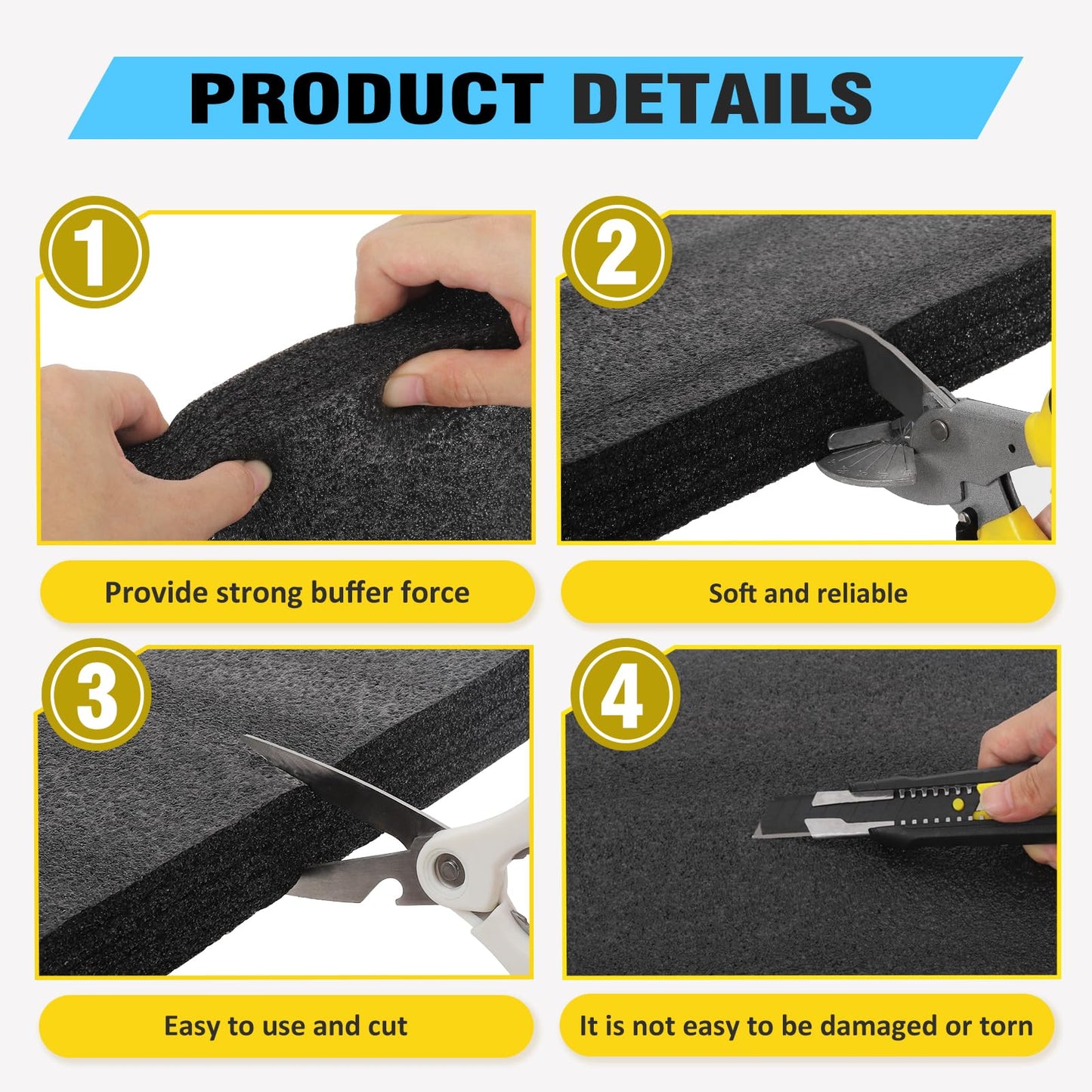 Yeecheng 2 Pcs 12 x 16 x 1INCH Black Polyurethene Foam Sheets,Cuttable Packing Foam Block Foam Padding for Packing and Crafts,Toolbox Storage.