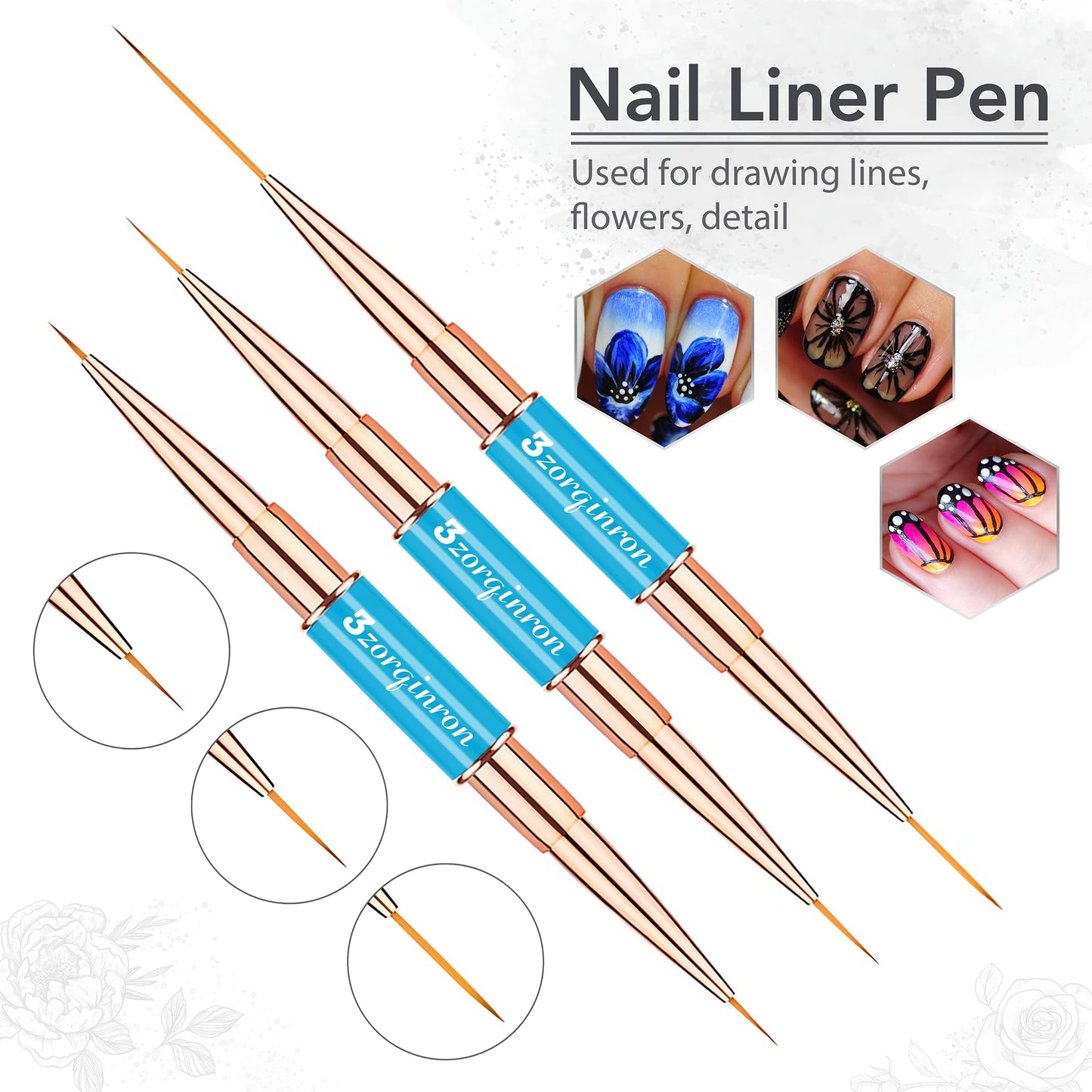 Nail Art Brushes Set, Professional 5Pcs Double-Ended Nail Brush Kit for Details, Long Lines, Ombre & 3D Design-Perfect for DIY Manicures & Salons (Blue)