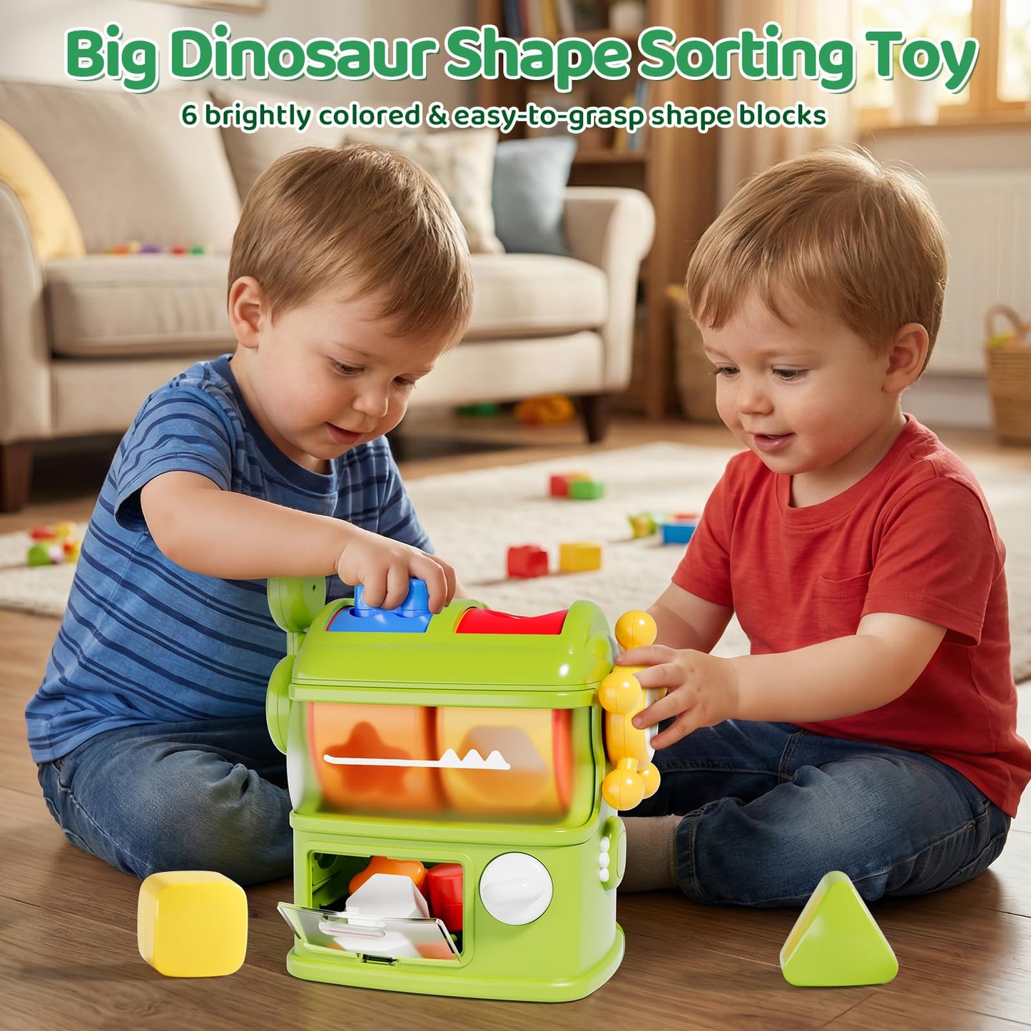 Aprilwolf Montessori Shape Sorter Learning Toys for 1 Years Old, Baby Toys 12-18 Months with 6 Sensory Shape Blocks, Developmental Infant Birthday Gifts for Toddler Age 1 2 3