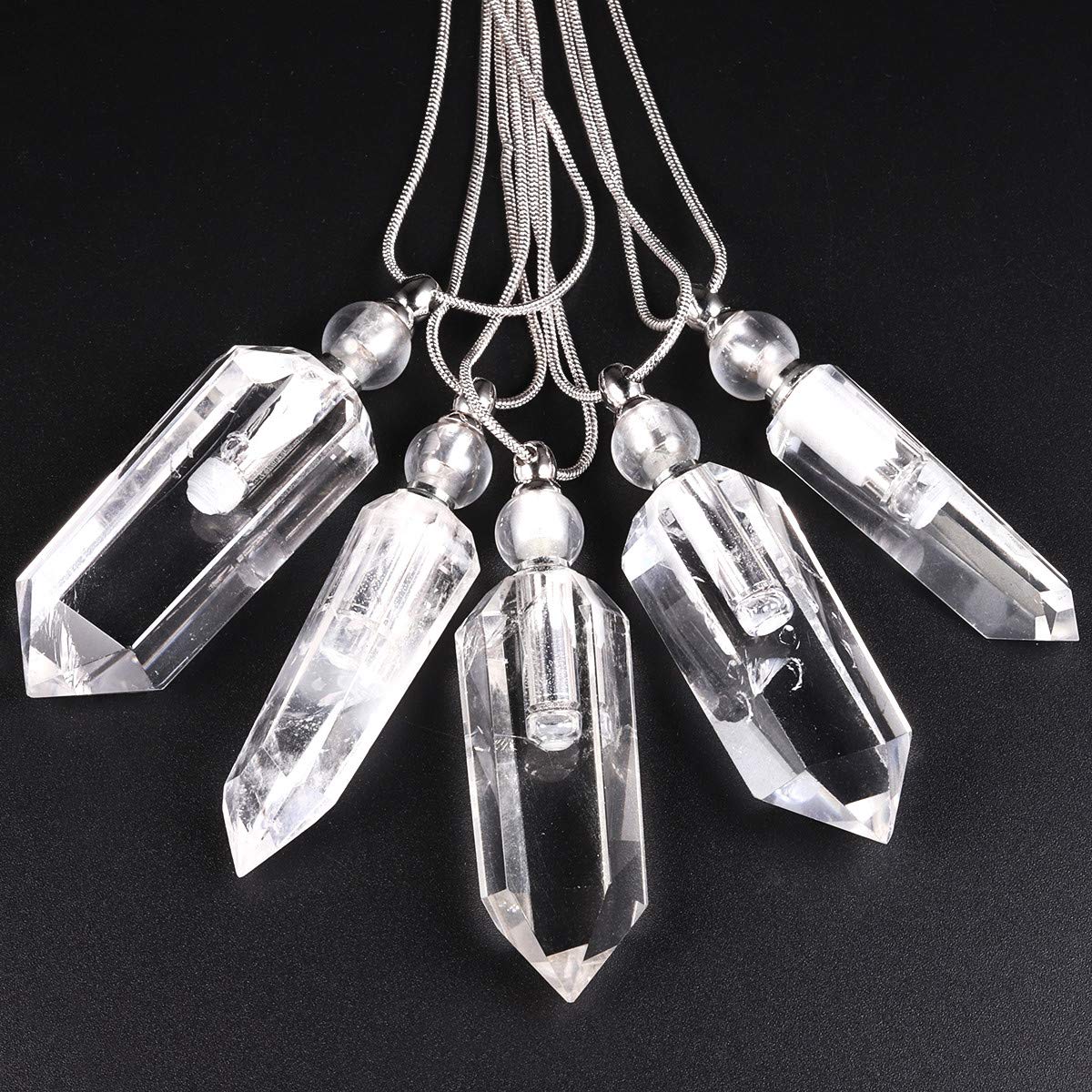 TUMBEELLUWA Essential Oil Diffuser Aromatherapy Stone Pendant Necklace for Unisex,Healing Crystal Point Gemstone Necklace for Women and Men, Rock Quartz Stone