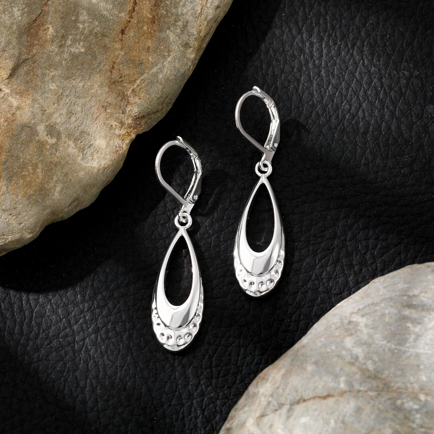 Teardrop Earrings for Women Sterling Silver Leverback Earrings Hypoallergenic Silver Dangle Drop Earring (Filigree-A-G)