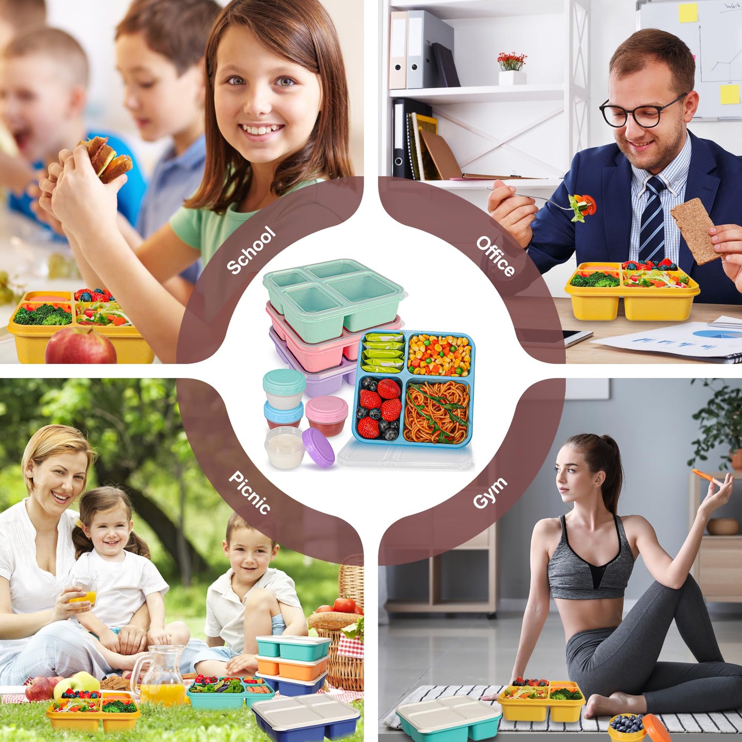 Original Design Lunchable Container Bento Box, 40OZ Large Snack Containers for Adults & Kids with 4 Compartments, 4 Pack Bento Lunch Box with Salad Dressing Containers, Microwave & Dishwasher Safe