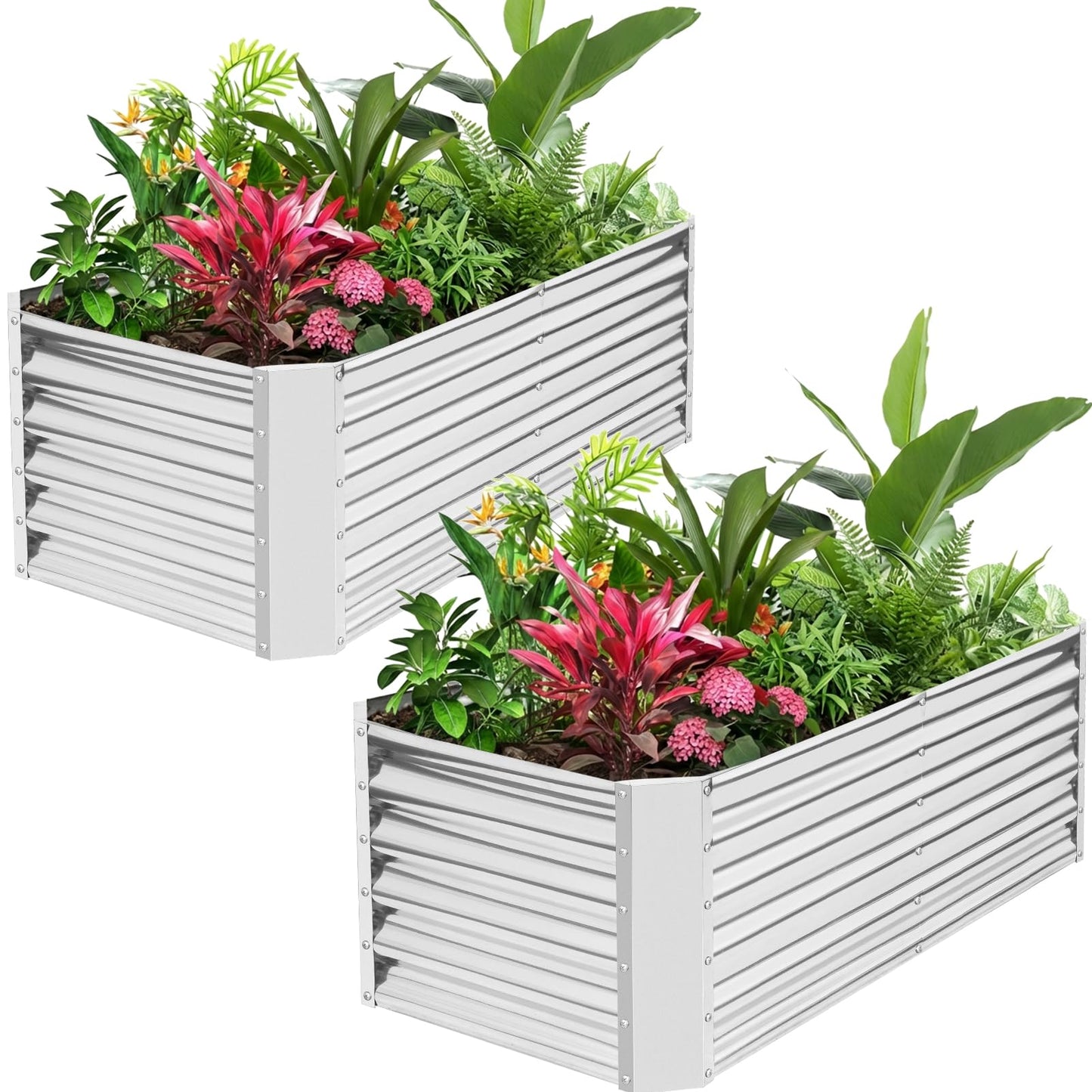 HEALSTOK Galvanized Raised Garden Bed Kits, 2 Pack Metal Planter Box Outdoor, 4x2x1.4ft Rectangular Steel Planter Bed for Vegetables, Fruits, Flowers, Herbs(Silver)