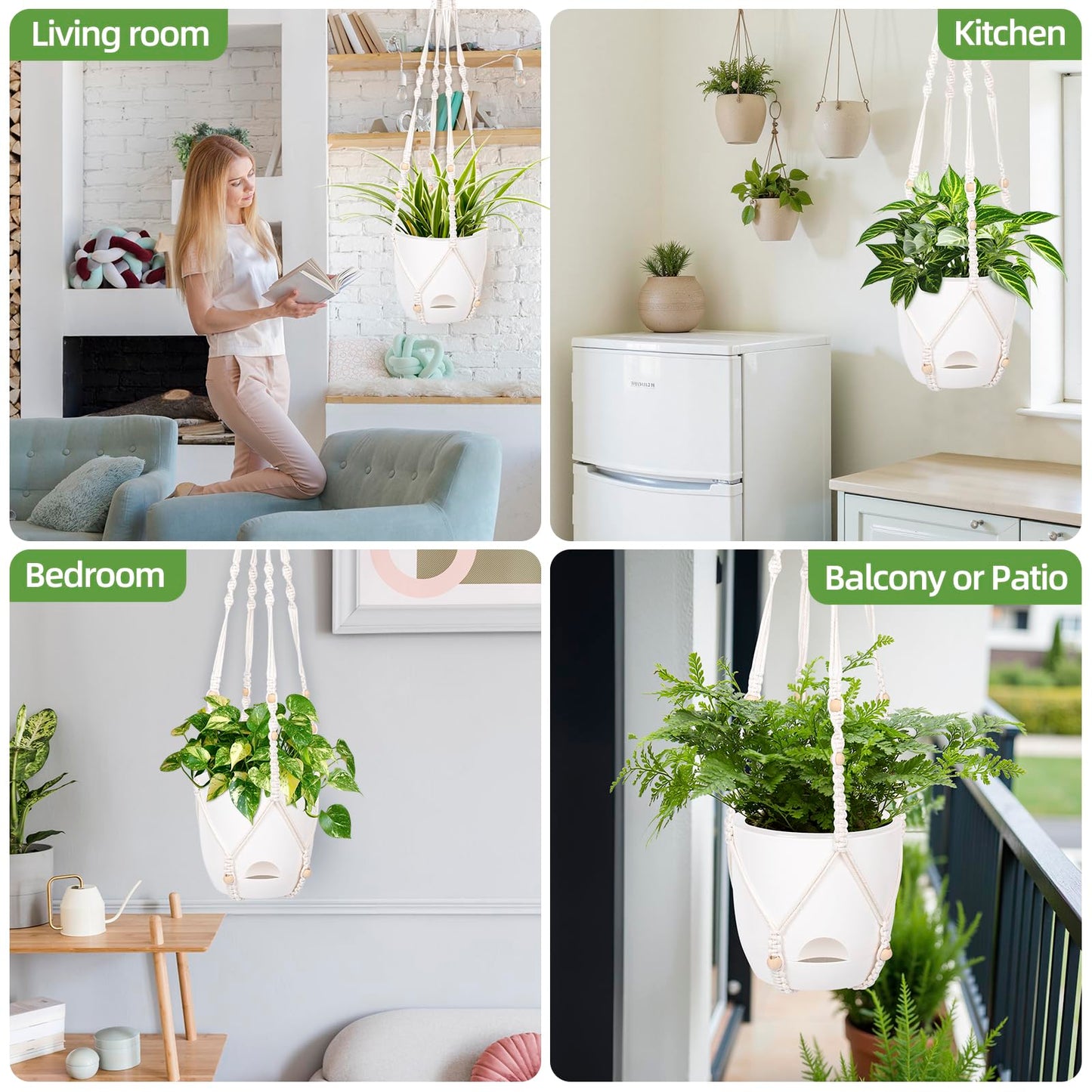 2-Pack 5.7-Inch Self-Watering Hanging Planters for Indoor & Outdoor Plants,34Inch Macrame Hanger Plant Pots Indoor with Drainage,Small Hanging Planters & Baskets,With Two Sets of Hooks（Pure white）