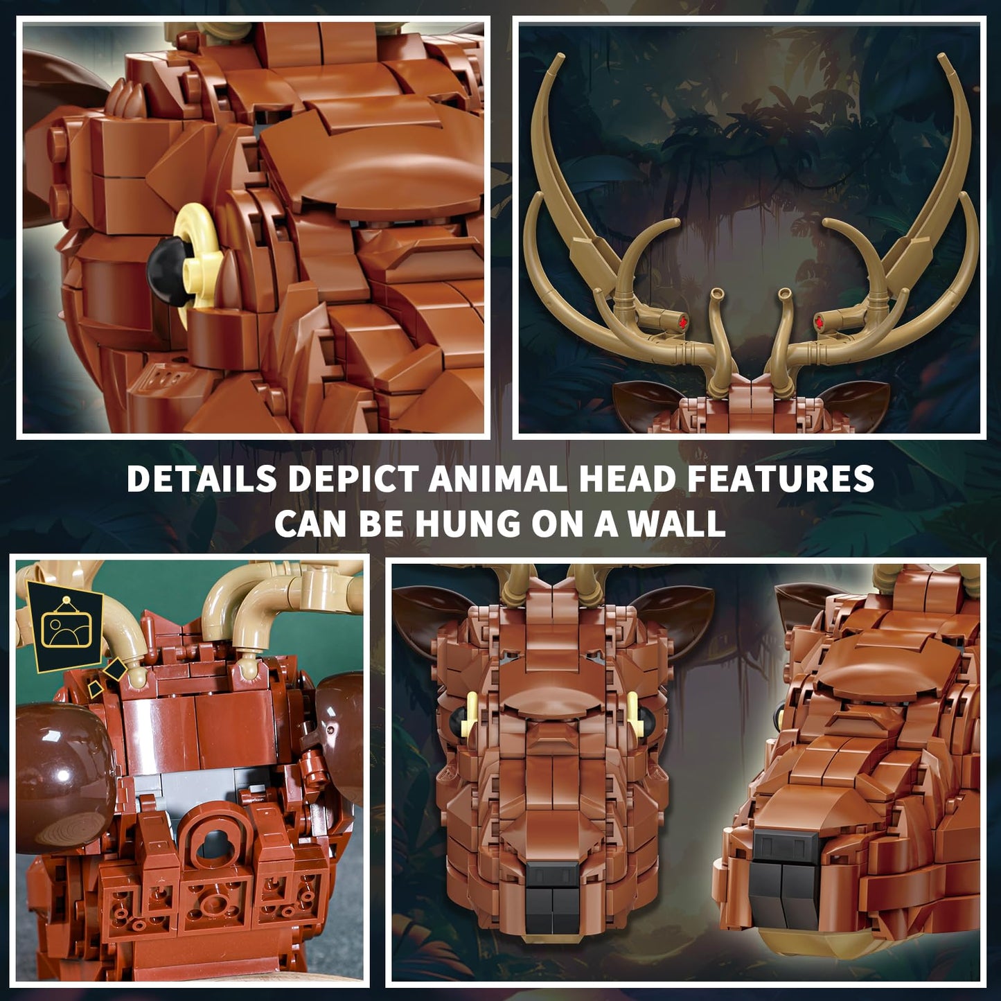 KAZI Wall Art Building Toy Sets,Deer Head Nature Wall Artwork for Living Room Decor,Home Office Decor Idea,Build and Display Creative Activity for Artistic Adults,Ideal Gifts for Mothers Day