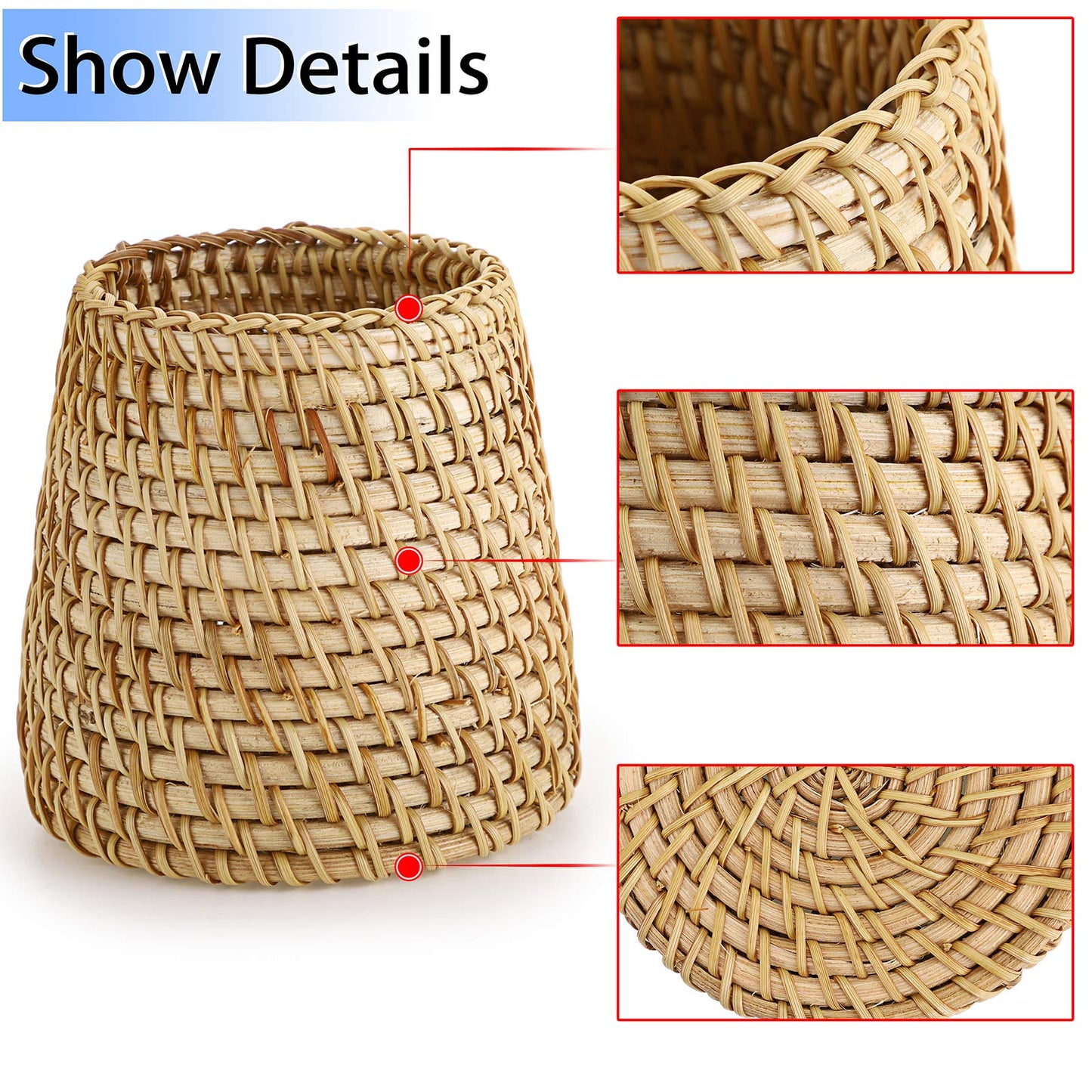 BTSKY Rattan Pen Cup, Handmade Desk Pencil Holders Makeup Brush Holder Multi-Functional Woven Basket Office&Home Desktop Organizer(Cone)