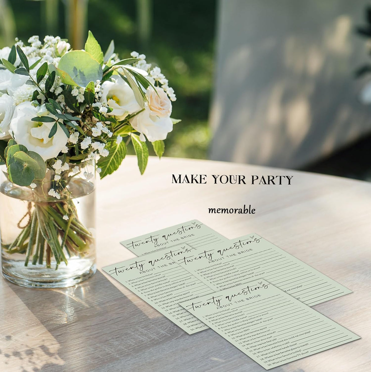 Bridal Shower Games, Twenty Questions About The Bride, 25Pcs Minimalist Sage Green Bridal Game Cards, Wedding Shower Games for Guests, Engagement Bachelorette Party Supplies