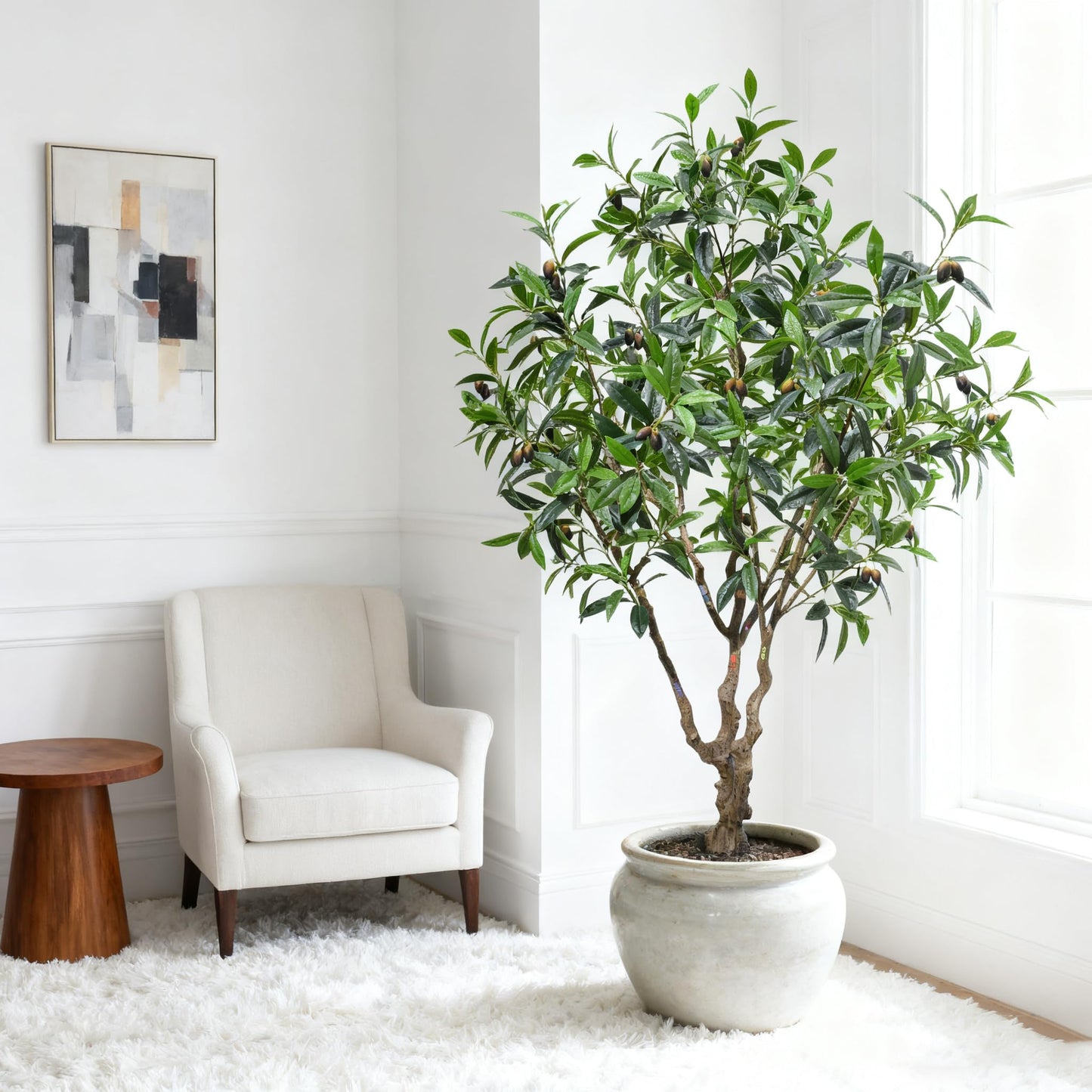 ZSENENT 7.5ft Large Realistic Artificial Olive Tree with Olives - Premium Silk Mediterranean Faux Tree with Bendable Branches & Sturdy Base for Indoor Outdoor Farmhouse Office Decor