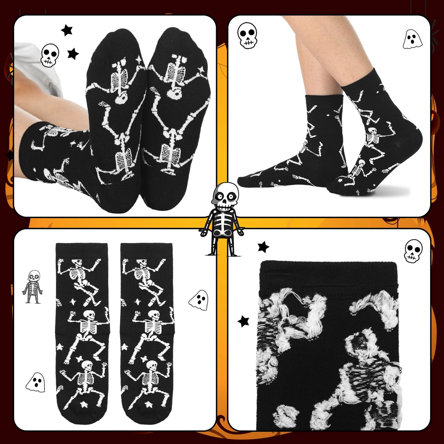 Skylety Goth Dancing Skeleton Gift Box of 4 Include 16oz Goth Glass Cup Gothic Stuff Spooky Sock Makeup Bag Spooky Gift Baskets for Xmas Holiday Women Gothic Lovers Stuff