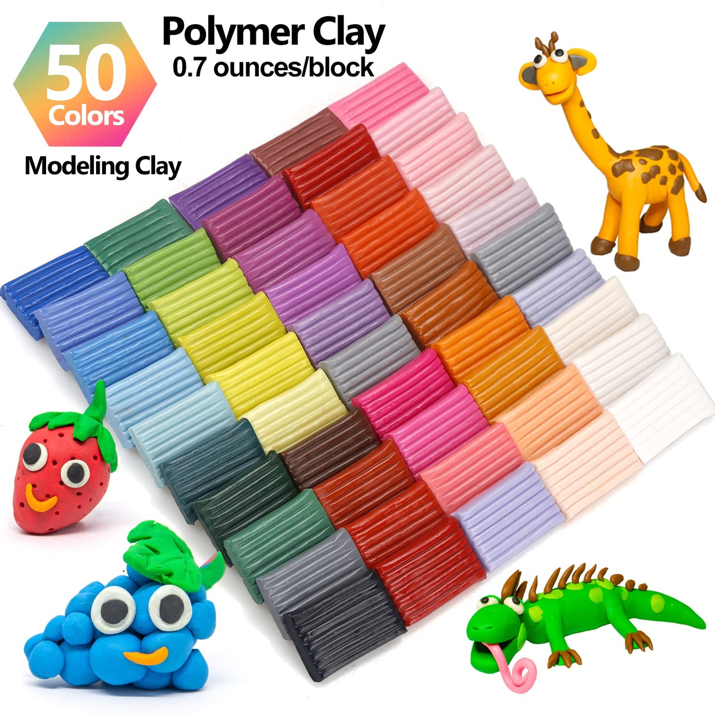 CiaraQ Polymer Clay Starter kit, Oven Bake Modeling Clay with Sculpting Tools, 50 Colors, 2.8 lb