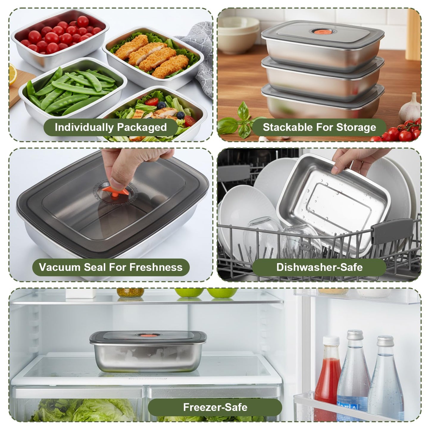 AOZUO 10 Pack 34oz Stainless Steel Food Storage Containers with Airtight Leak-Proof Lids, Reusable Meal Prep Lunch Boxes Freezer Dishwasher Safe Stackable Containers for Snacks Fruits On-the-Go Meals