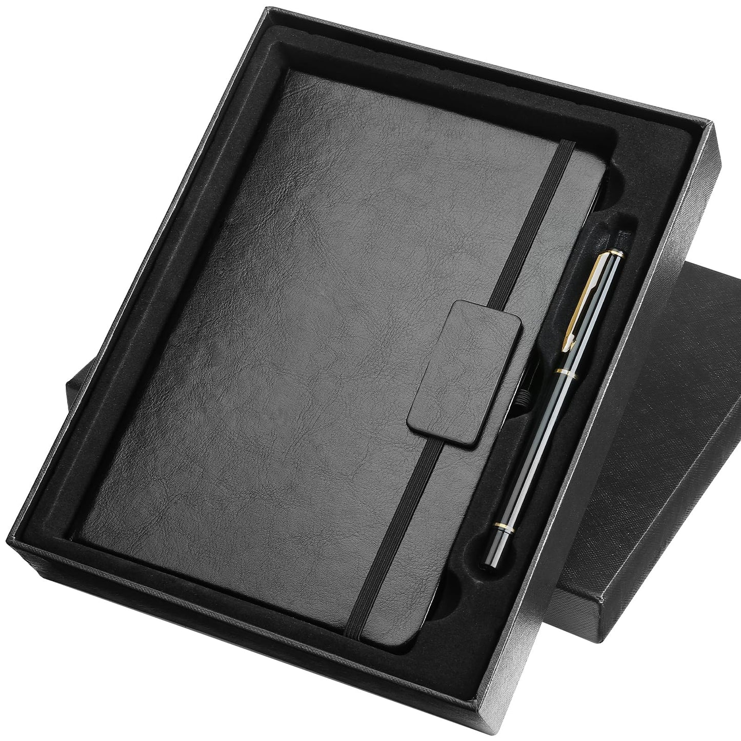 Kesoto College Ruled Hardcover Executive Writing Notebook Gift Set - A5 Lined Journal with Pen & Gift Box, 200 Pages, 8.3" x 5.8" Faux Leather, Black
