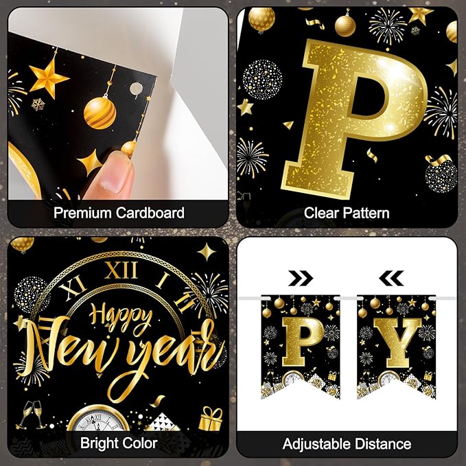 Black & Gold Happy New Year Banner Garland