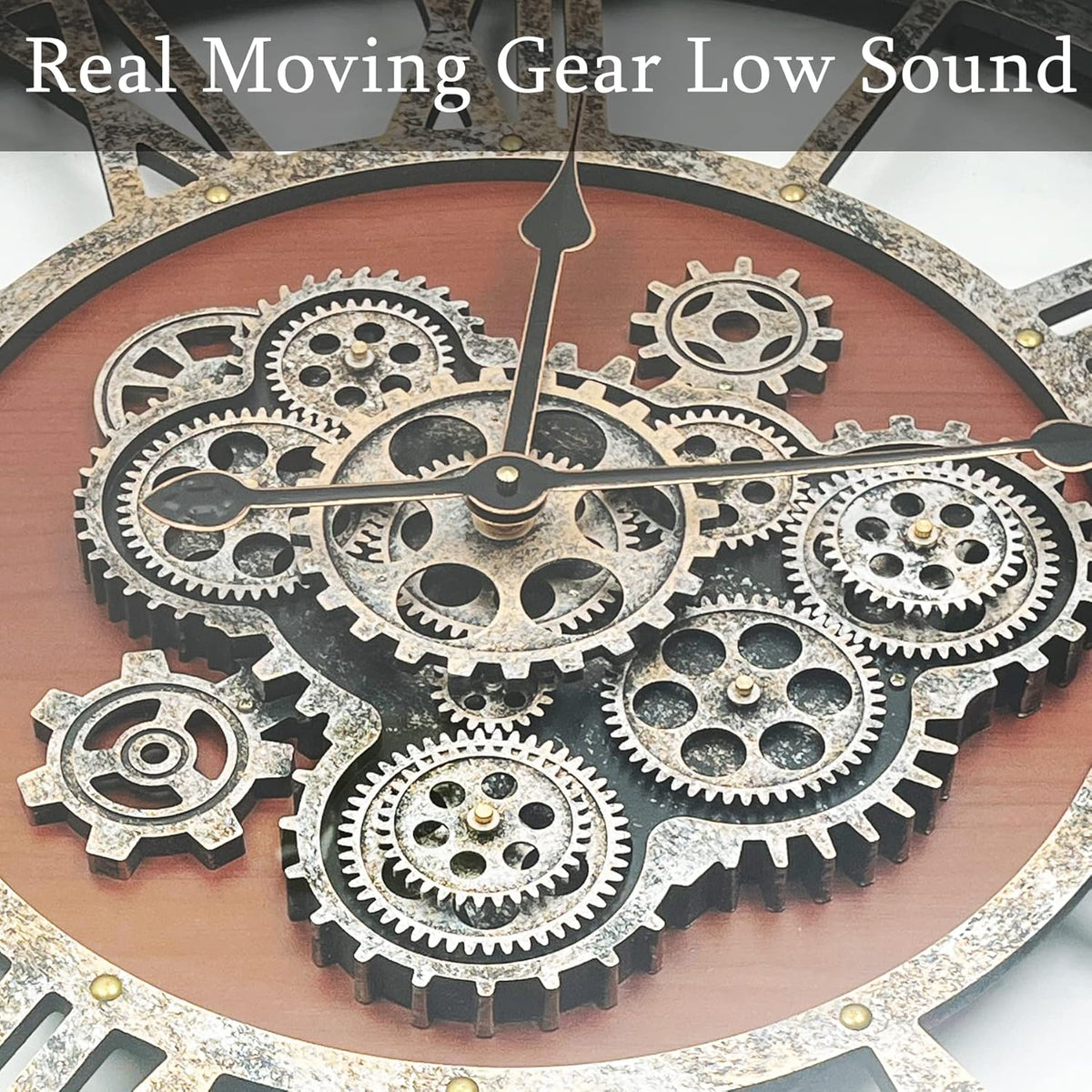 30Inchs Moving Gears Wall Clock, Oversized Wall Clocks, Clock Living Room Decor, Solid Wood Frame, Battery Operated, Large Wall Clock with Steampunk Industrial for Fireplace(Black Walnut)