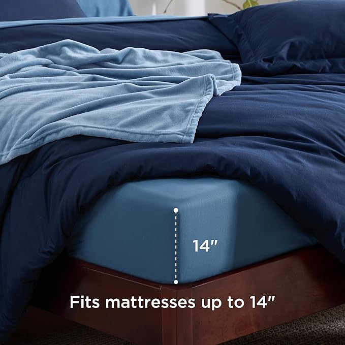 Bedsure Twin Comforter Set Navy Blue, 6 Pieces Prewashed Twin Size Bed in a Bag with Soft Fleece Bed Blanket, Down Alternative Bedding Set for All Seasons, Sheets, Pillowcase & Sham