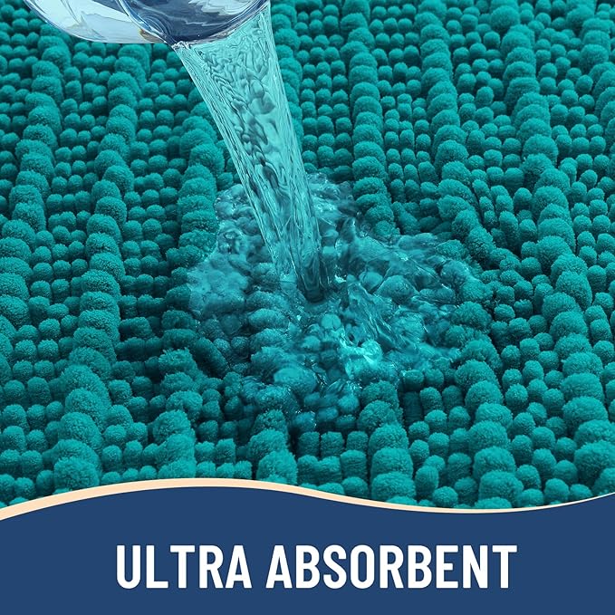 Arotive Luxury Chenille Bathroom Rug Mat, Extra Soft Thick Absorbent Shaggy Bath Rugs, Non-Slip Machine Wash Dry, Plush Bath Mats for Bathroom, Shower and Tub, 36x24, Lake Blue