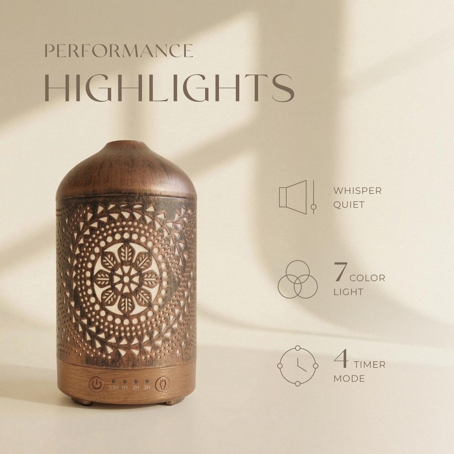 Earnest Living Essential Oil Diffuser Metal Diffuser 100 ml Timers Night Lights and Auto Off Function Home Office Humidifier Aromatherapy Boho Decor Gift