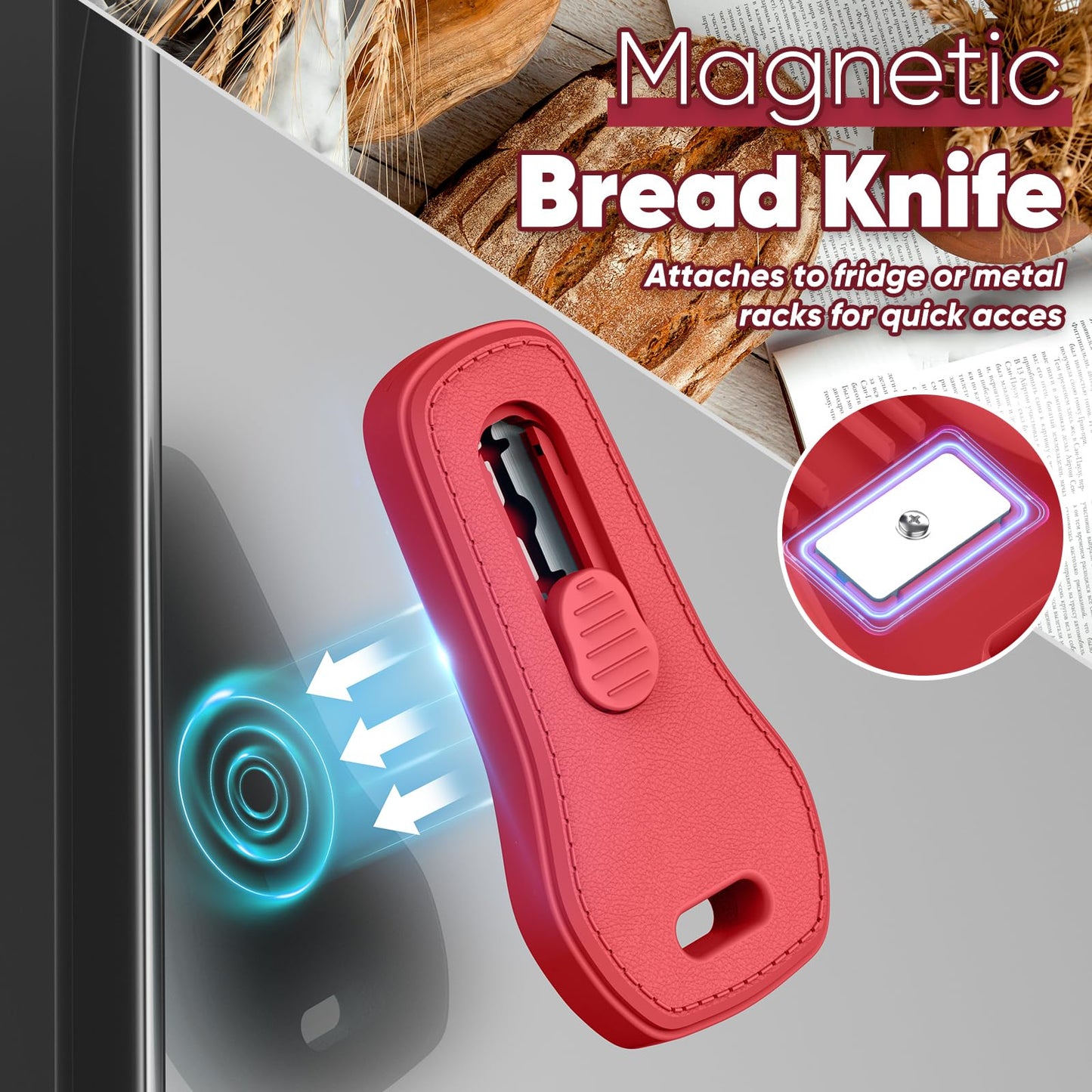 24SHEN Bread Lame, Sourdough Scoring Tool with Extractable & Magnetic, Sour Dough Tools Sourdough Cutter for Homemade Bread Making, Scoring Knife Include 5 Razor Blades-Blue & Red