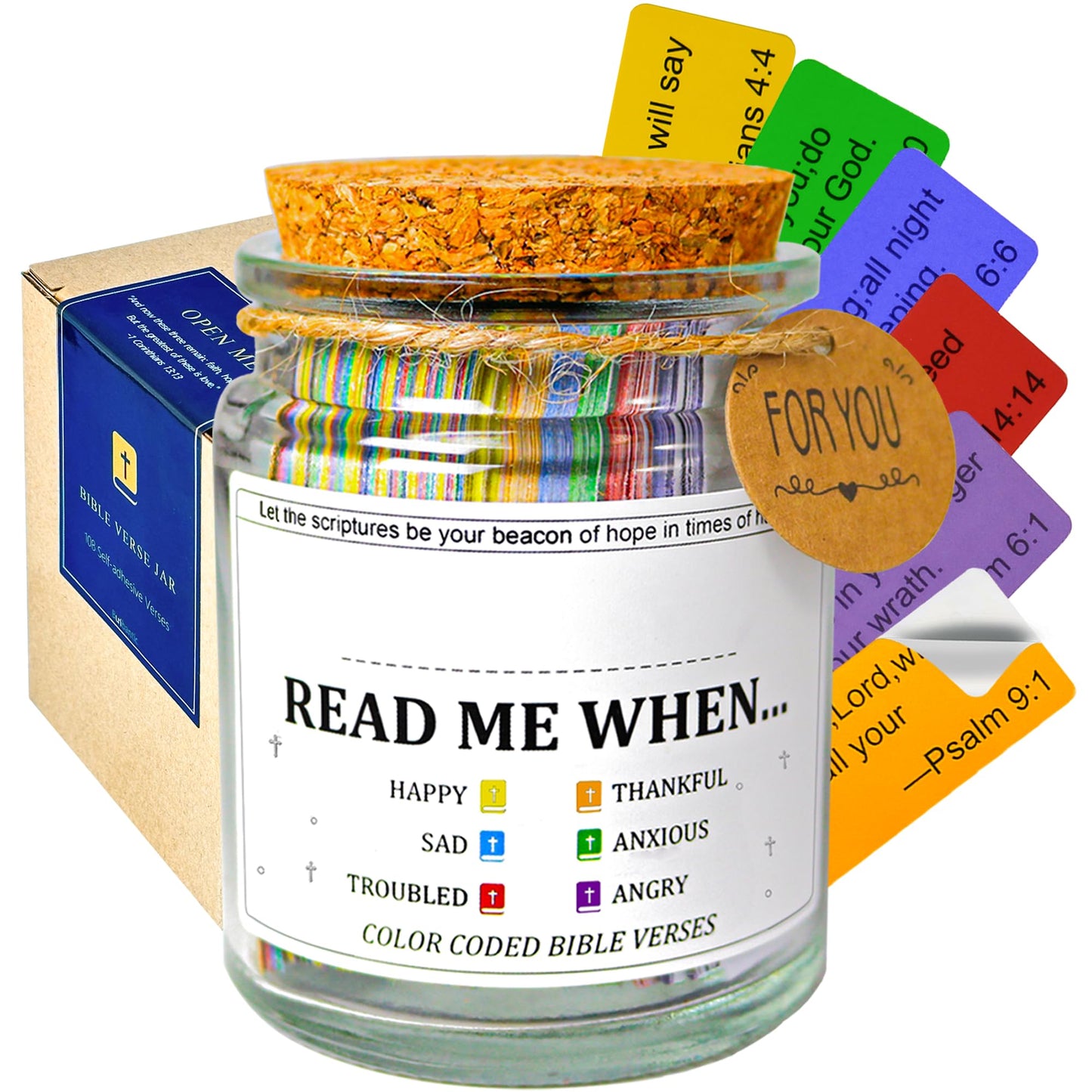 Bible Verse Jar with 108 Scripture Stickers, Personalized Name Label, Mothers Day Gifts for Mom, Birthday, Christian Gifts for Women, Teacher Appreciation Gift, Graduation Gift for Her