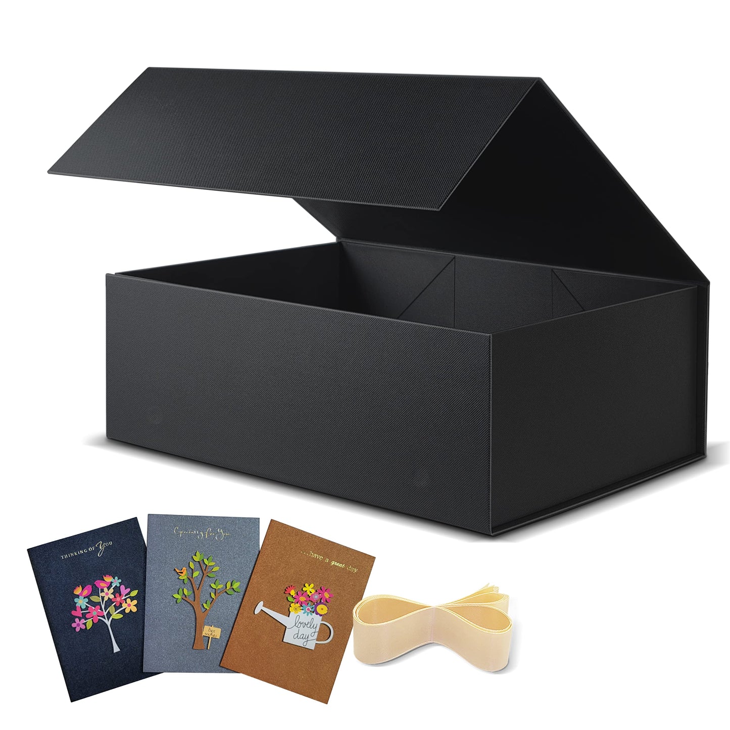BOXHOME 3 Pack Large Gift Box, Black, 13x10x5 inch with Magnetic Lids Gift Packaging Box, Groomsmen Boxes for Presents Contains Card, Ribbon, Foldable