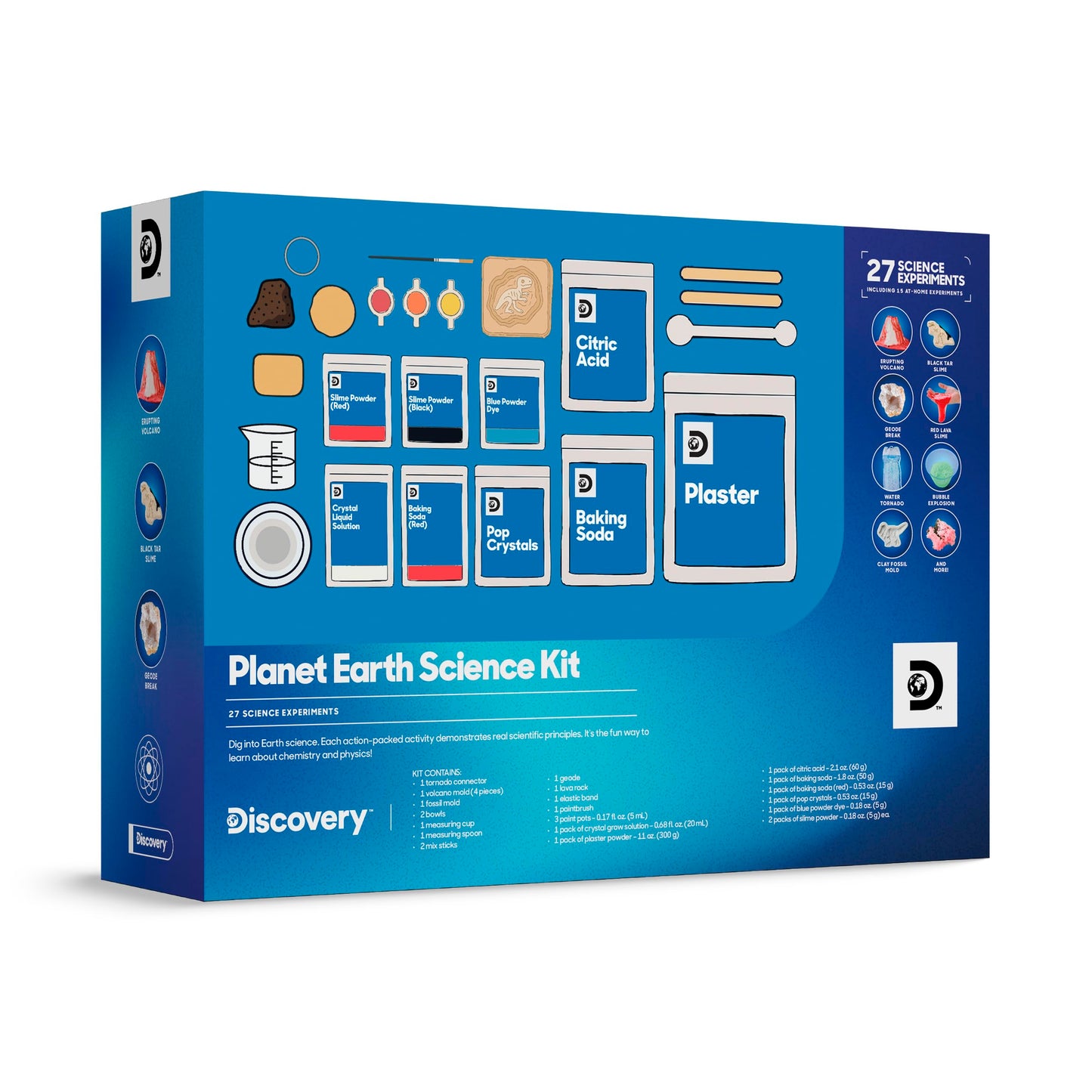 Discovery Planet Earth Science Kit for Kids| 27 Science Experiments| Erupting Volcano, Slime Lava, Geodes, Grow Crystals, Dino Fossil| STEM Geology Activity Set| Educational Learning Toy| Gift Ages 8+
