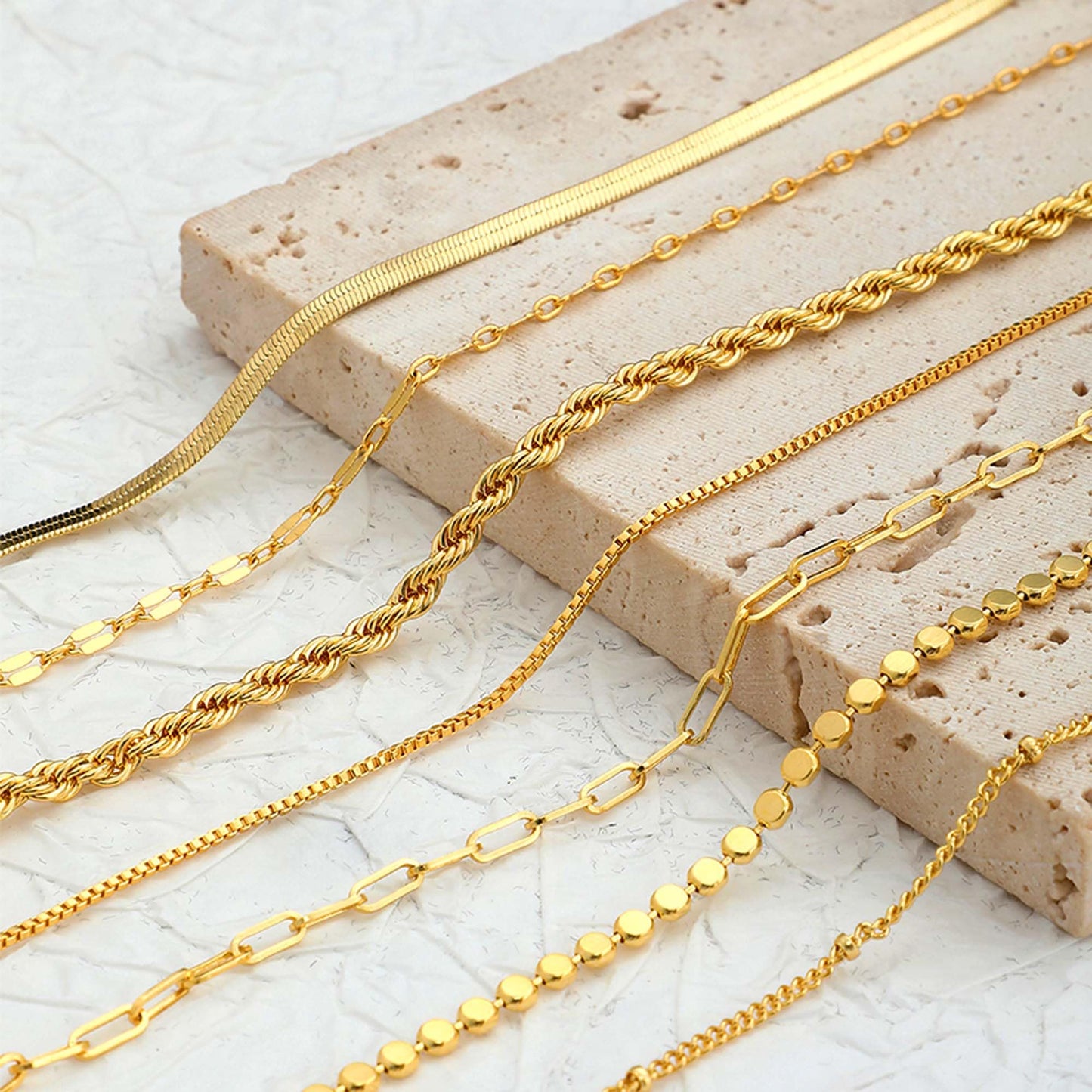 Amicon 14K Gold Plated Bracelets Set for Women – 7Pcs Dainty Stackable Tarnish-Resistant Paperclip Chain Jewelry Gift