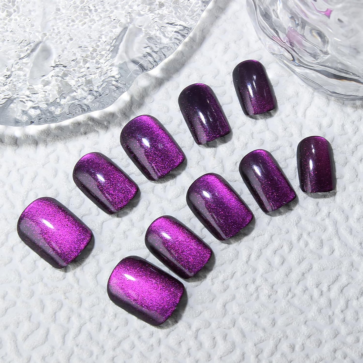 Purple Glitter Press On Nails Short Square Fake Nails Purple Glitter Design Stick On Nails Press Ons Reusable False Nails Full Cover Glossy Acrylic Glue On Nail For Women Nail Supplies 30Pcs
