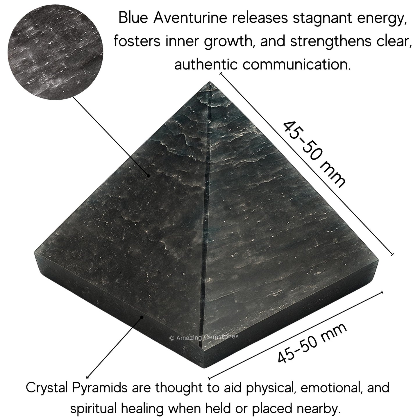 Amazing Gemstone Blue Aventurine Pyramid Crystal Healing Stones - 2" Great Pyramid Figurine of Natural Stone Pyramid for Meditation, Reiki, Chakra Balancing and Crystal Pyramids Grid