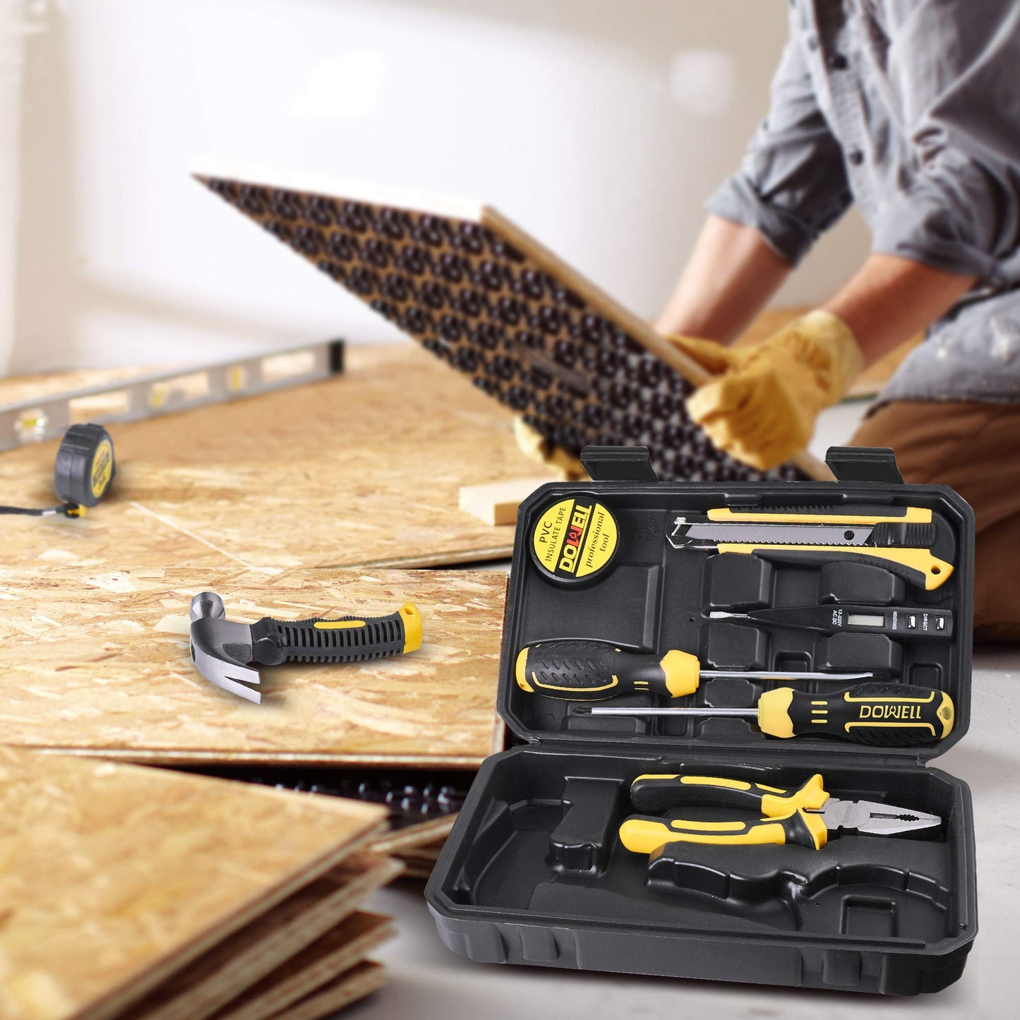 DOWELL Small Mini Tool Set School College Student Kids Dorm Tool Set Kit Home Repair Hand Tools with Tool Box Storage Case Upgraded HYT9