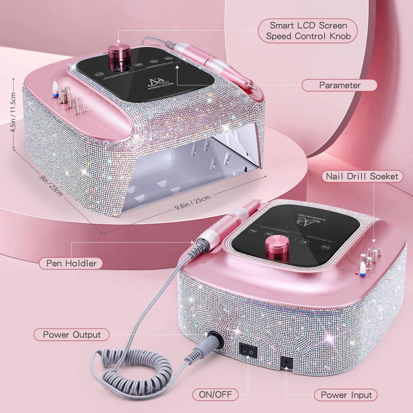 ANBEISTEE 2-in-1 Nail Drill & UV LED Nail Lamp, Professional Rechargeable 45000 RPM Electric Nail Drill Machine, Nail Grinder, Fast Nails Dryer Curing Lamp, Designed for Salon, Home