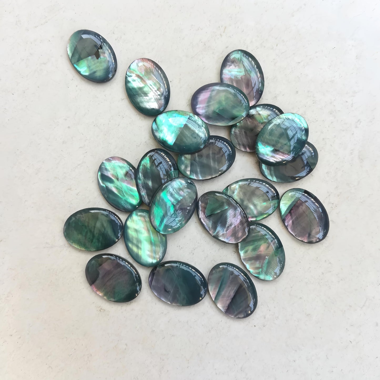 Bacatgem 7 Pcs Grey Shell Oval Cabochons Flatback Crystal Stone Gemstones Beads for Jewelry Making DIY,18x13mm