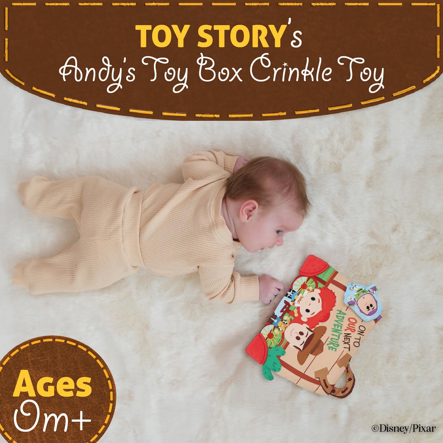 Disney Toy Story Andy’s Toy Box On-The-Go Clip by Kids Preferred – Soft Sensory Teether with Crinkle Sounds & Rattle