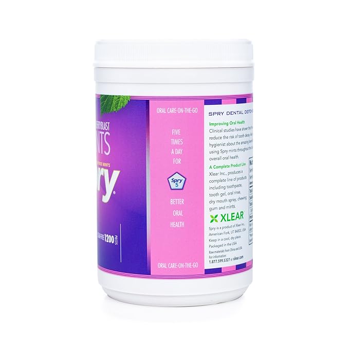 Spry Xylitol Berry Blast Mints Sugar Free Candy - Promote Oral Health, Increase Saliva Production, Stop Bad Breath, Non-GMO, Gluten-Free, 1200 Count (Pack of 1)